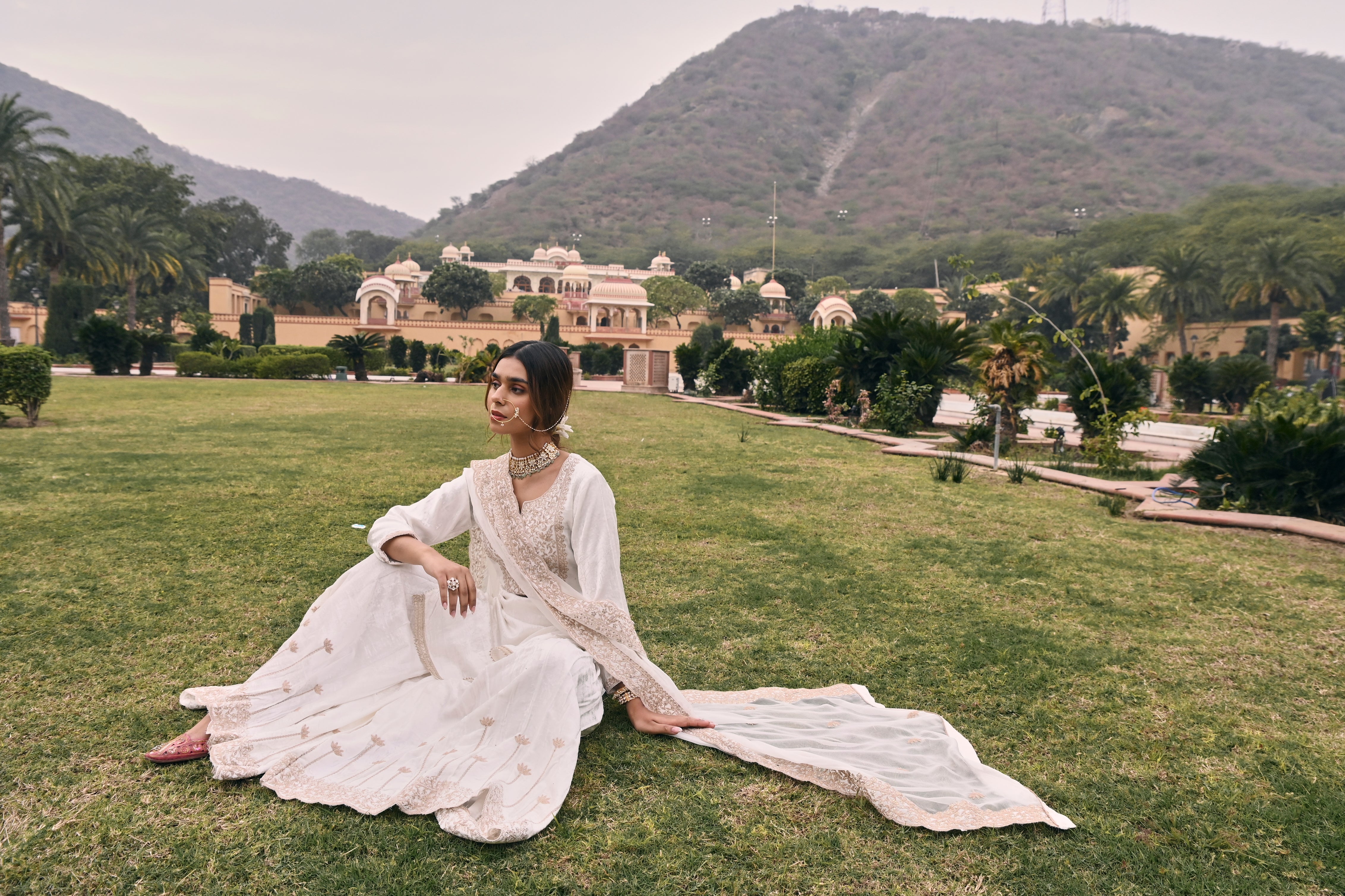 WHITE VELVET EMBROIDERED SHARARA SET