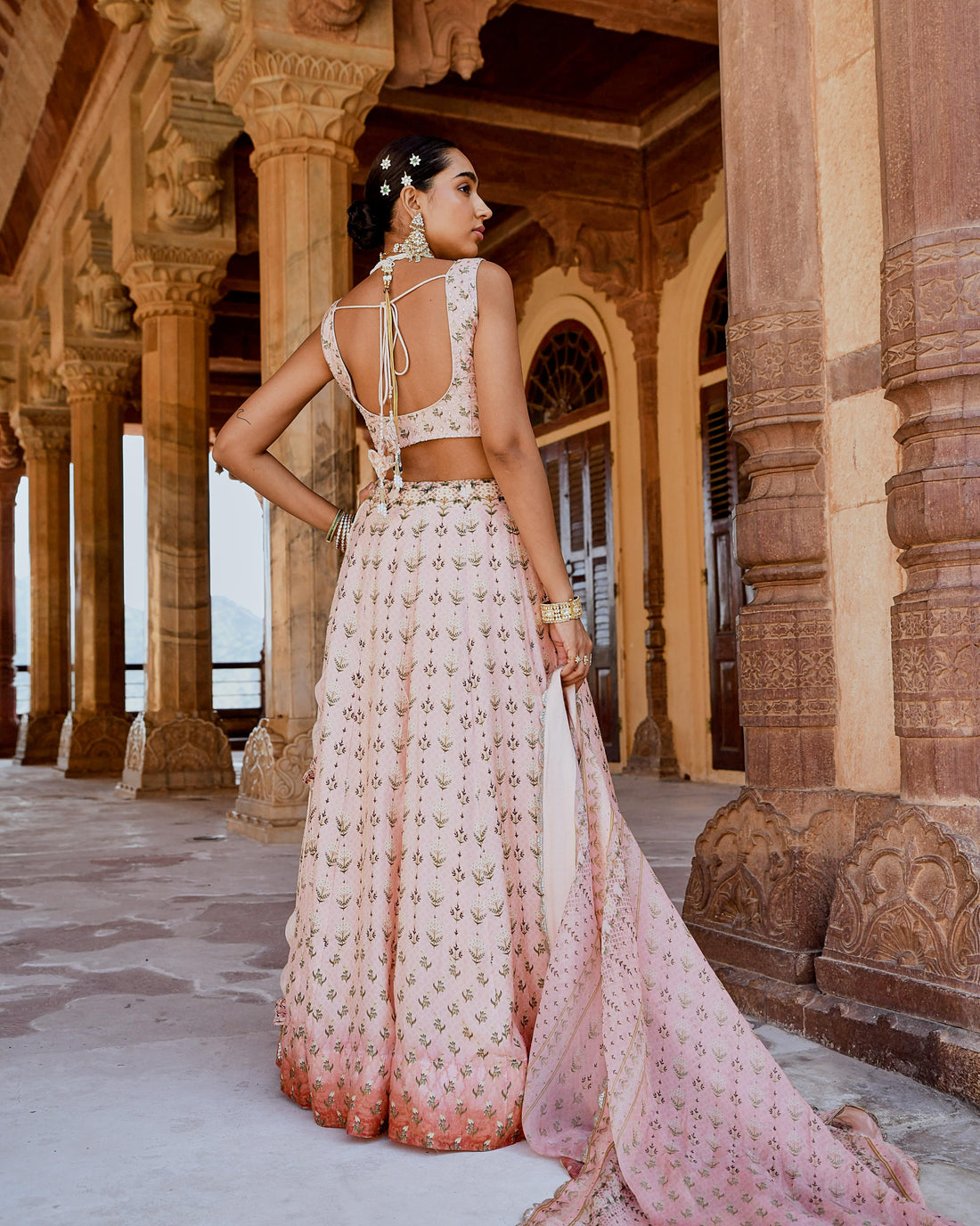 FIZA PEACH PRINTED LEHANGA SET