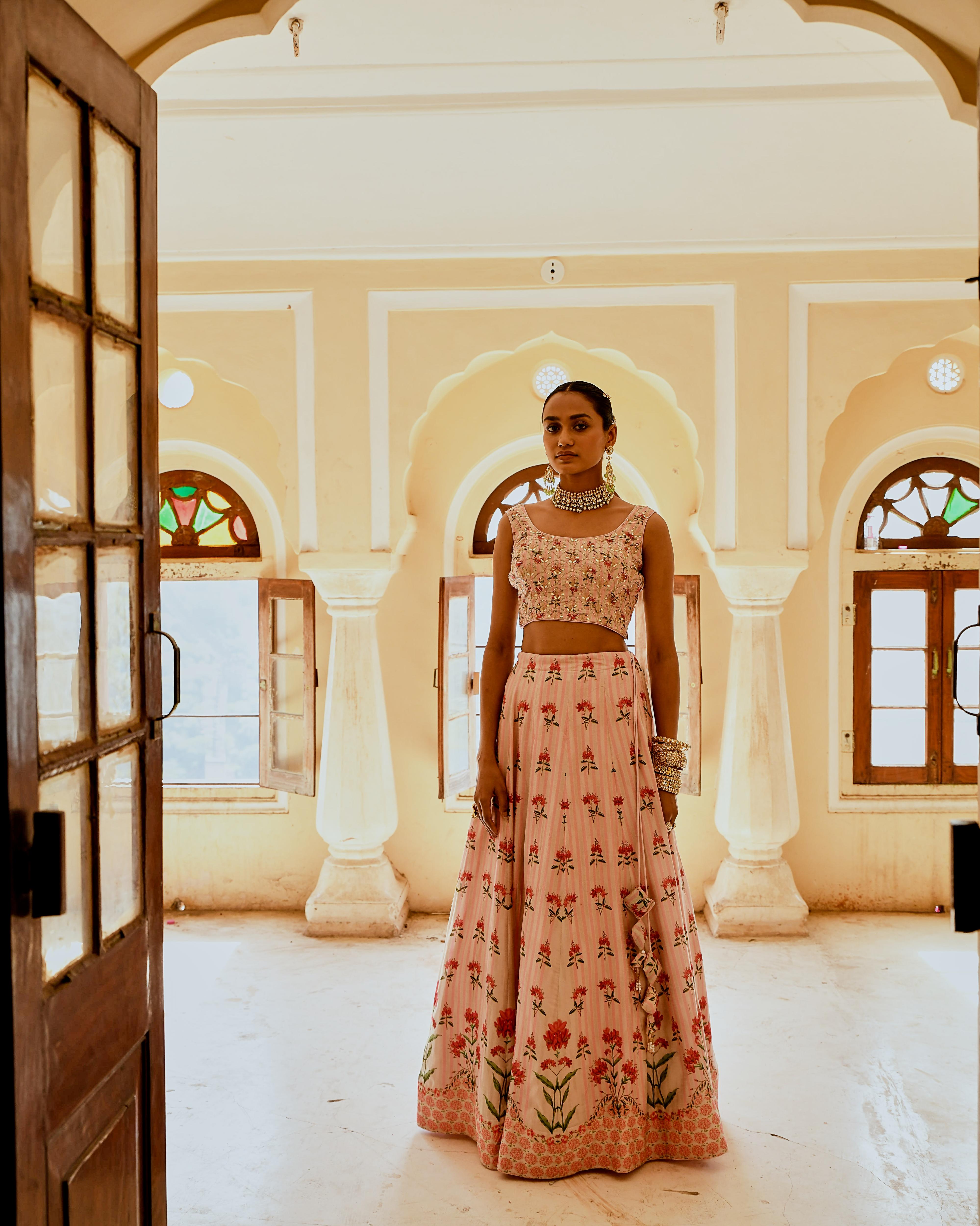 FIZA PINK PRINTED LEHANGA SET