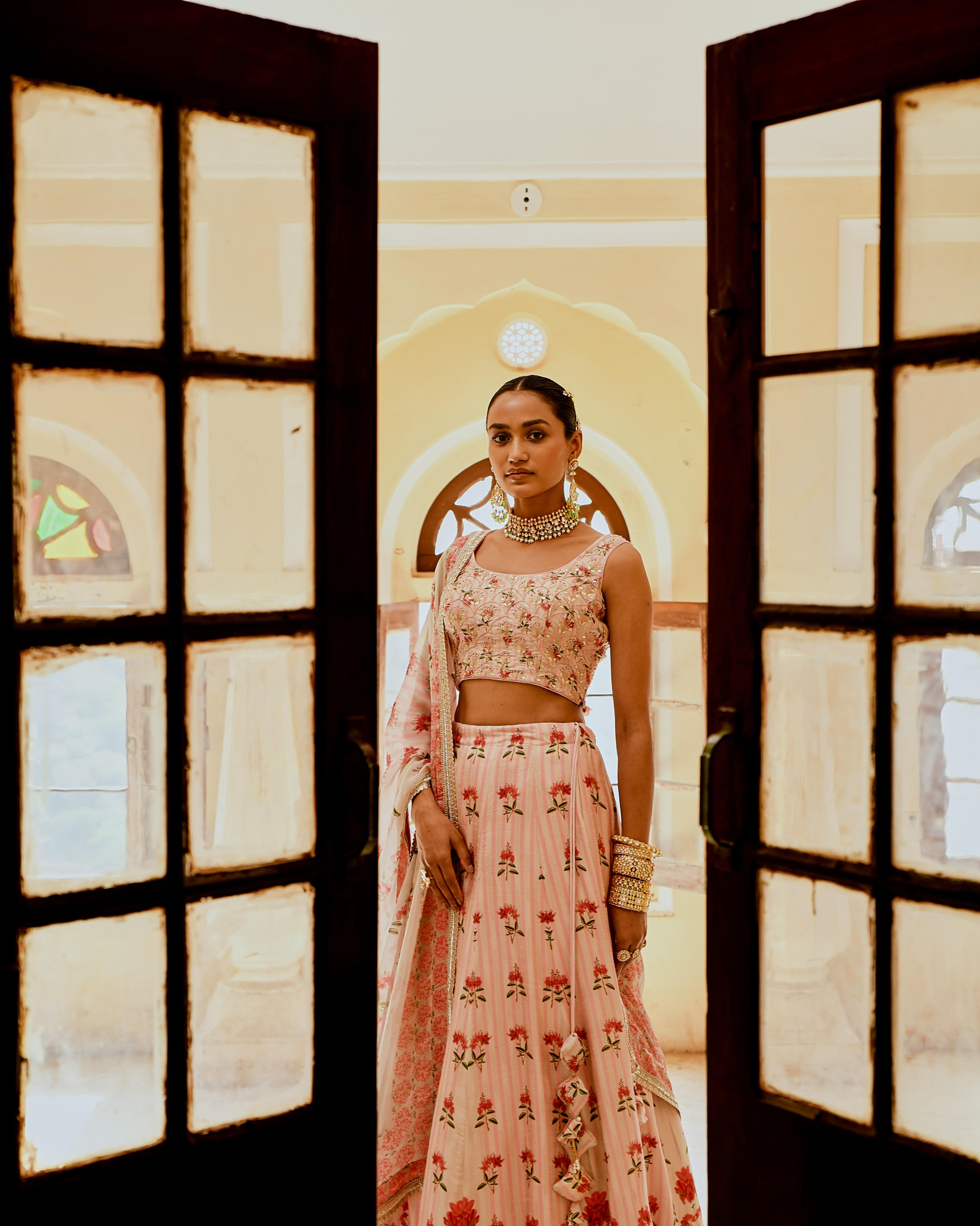 FIZA PINK PRINTED LEHANGA SET