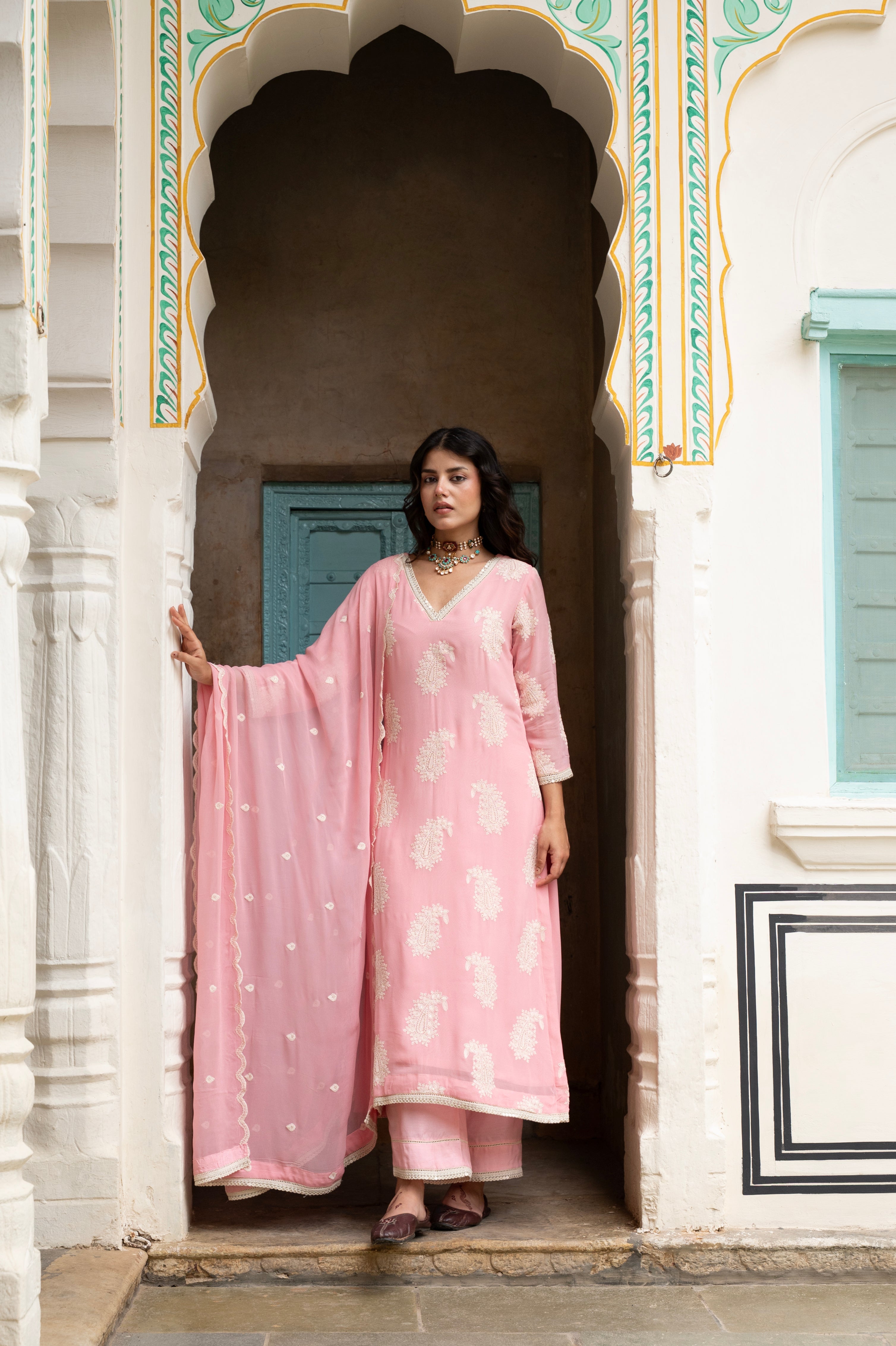 ROSE PINK  PURE GEORGETTE KURTA SET