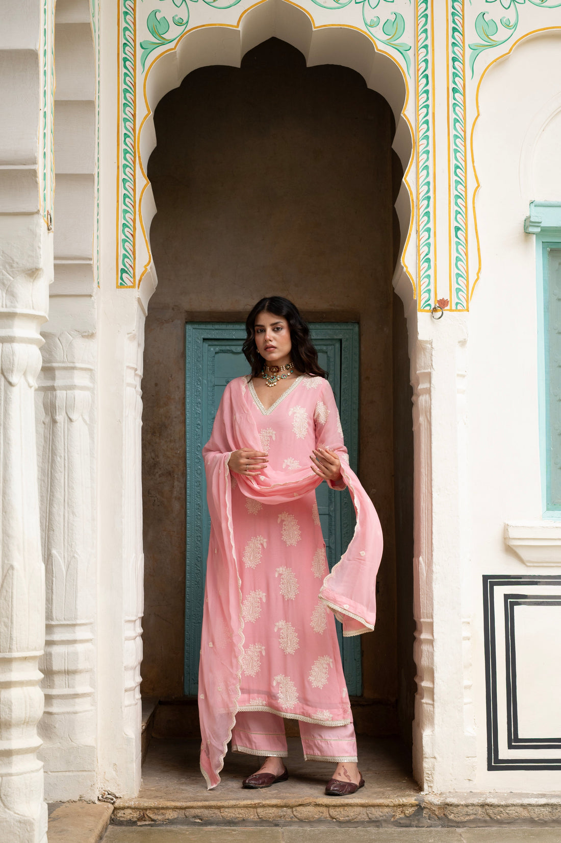ROSE PINK  PURE GEORGETTE KURTA SET