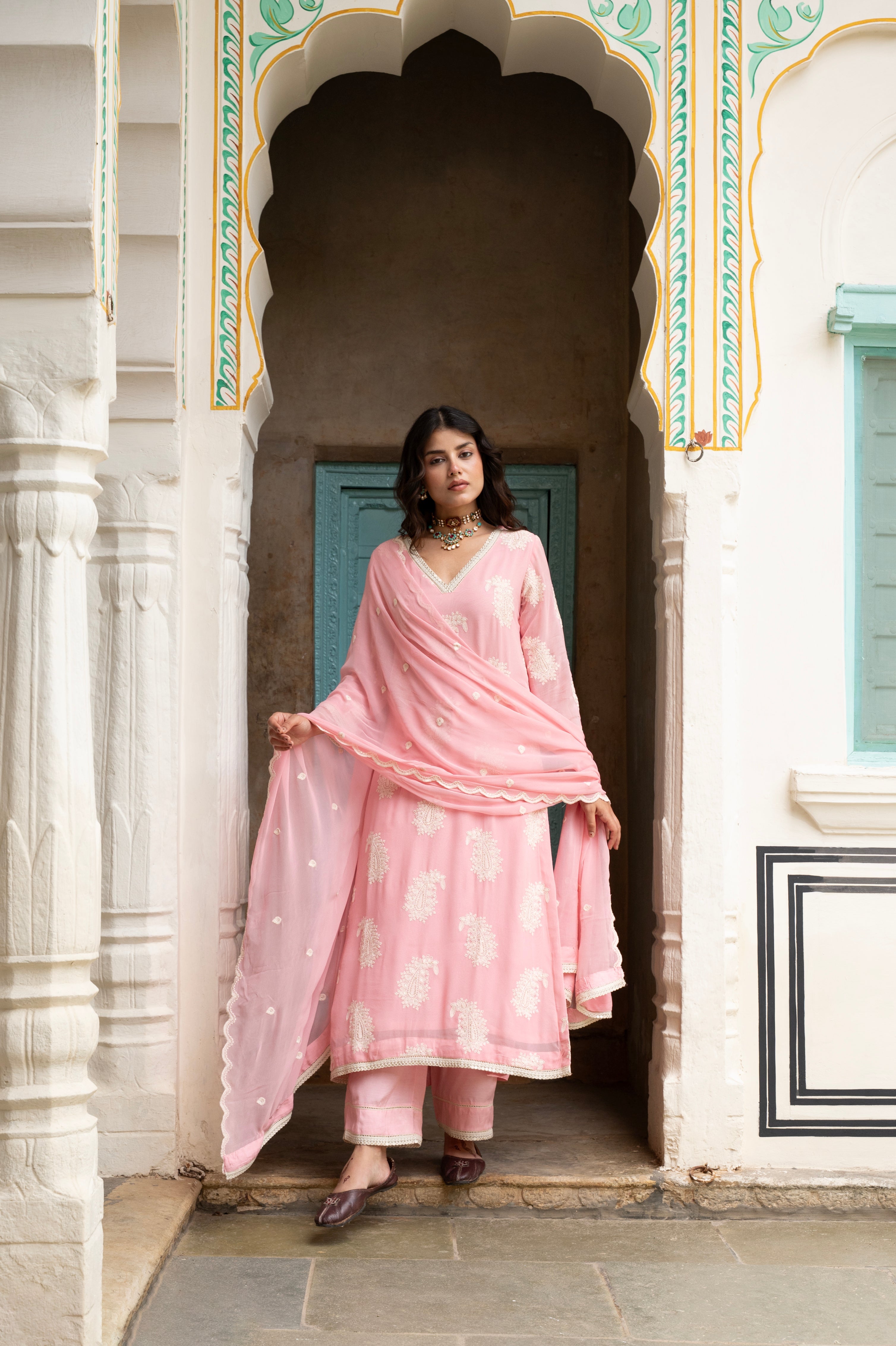 ROSE PINK  PURE GEORGETTE KURTA SET