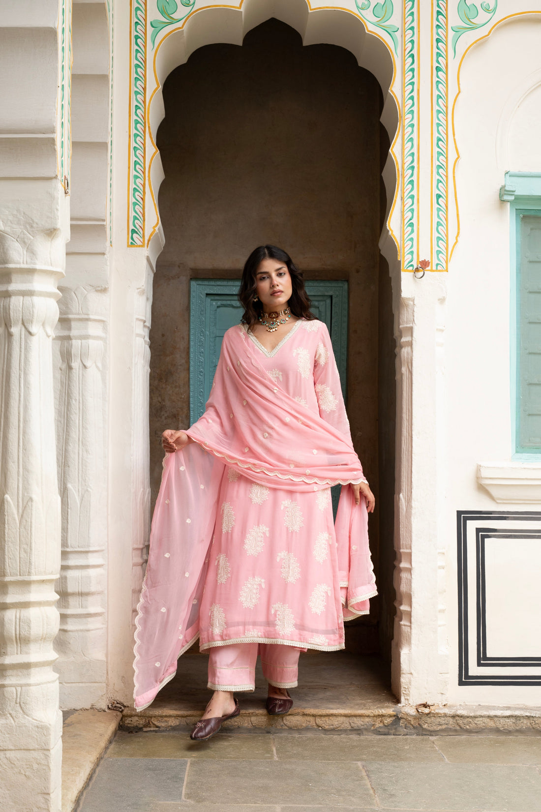 ROSE PINK  PURE GEORGETTE KURTA SET