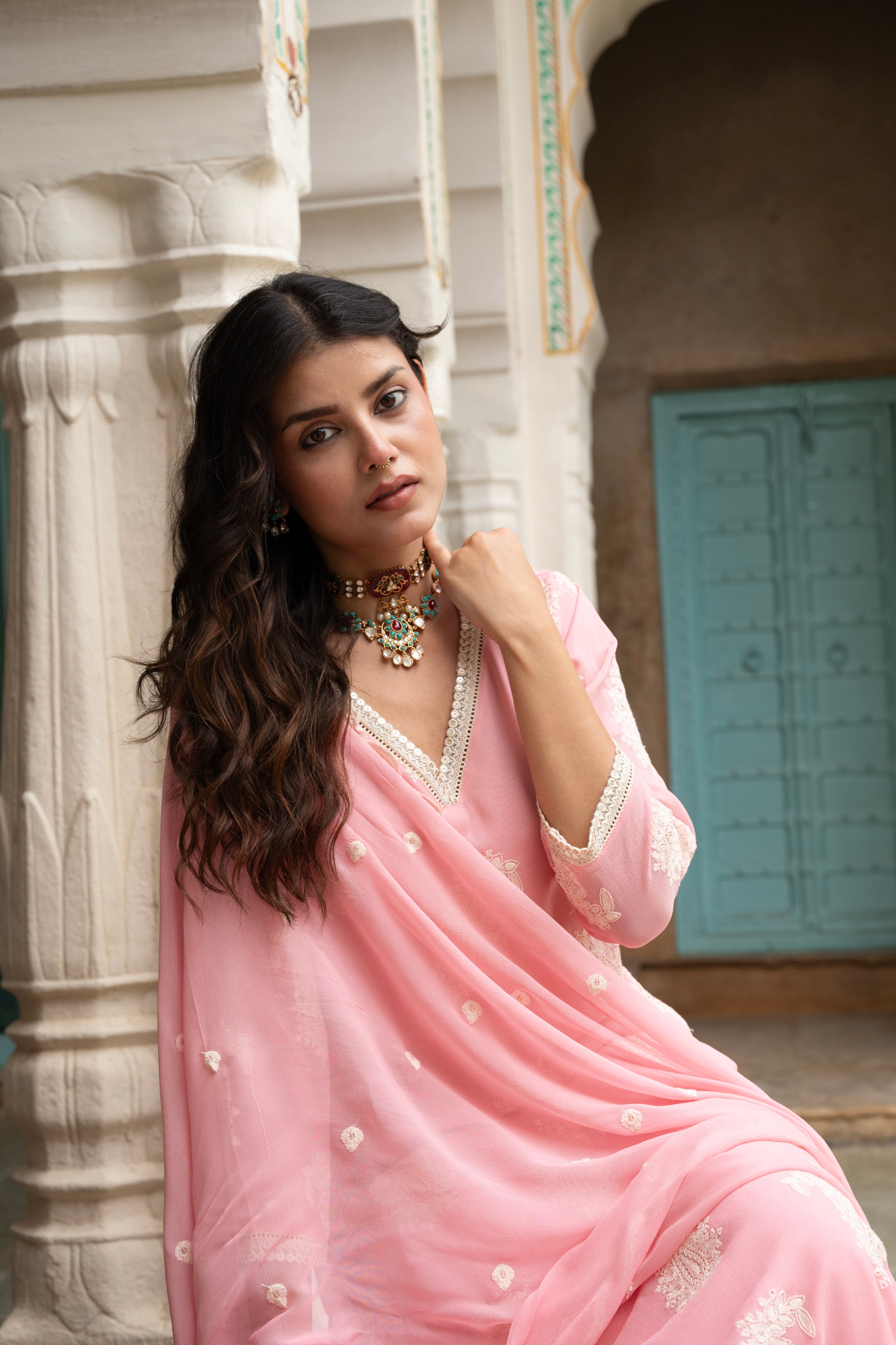 ROSE PINK  PURE GEORGETTE KURTA SET