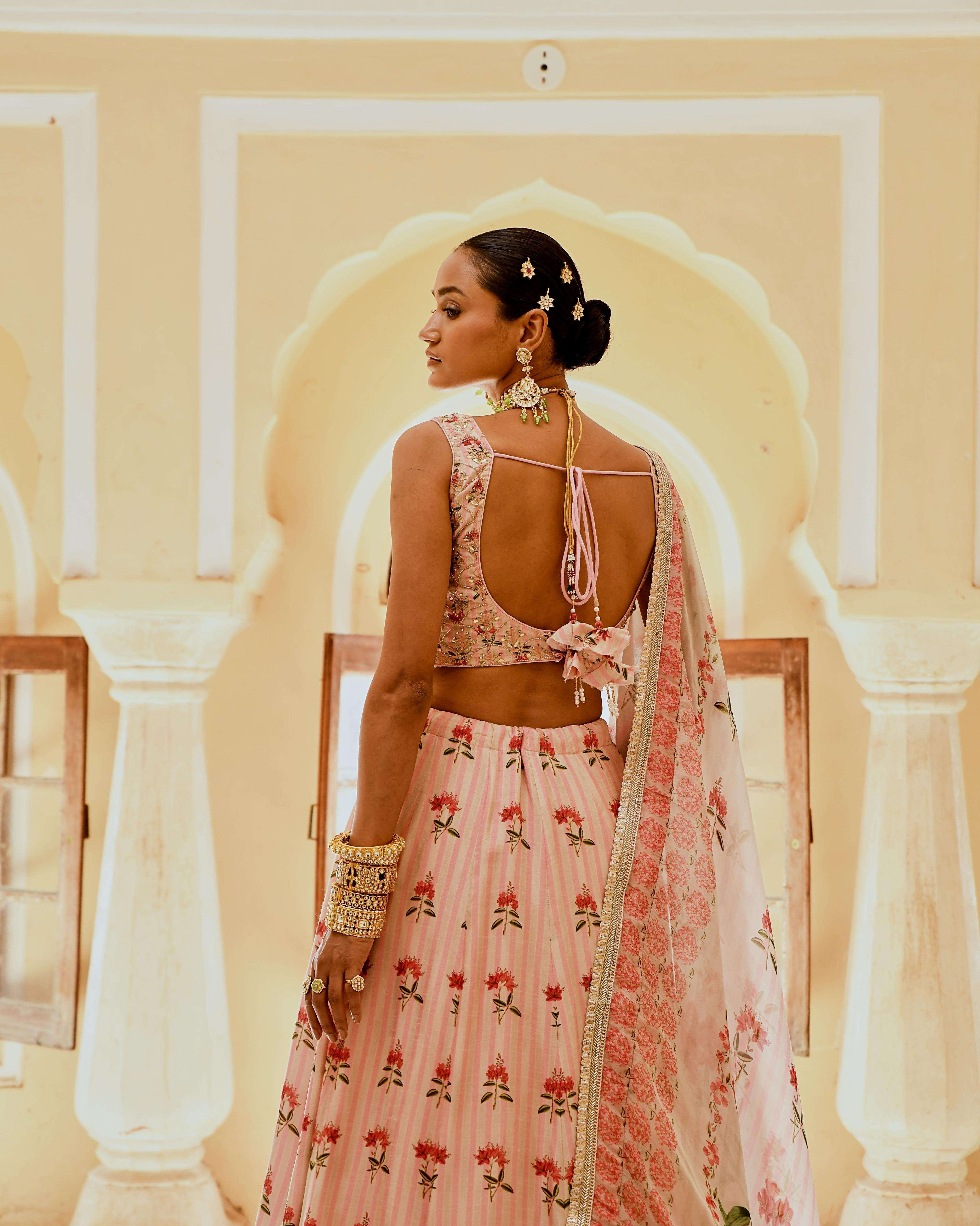 FIZA PINK PRINTED LEHANGA SET