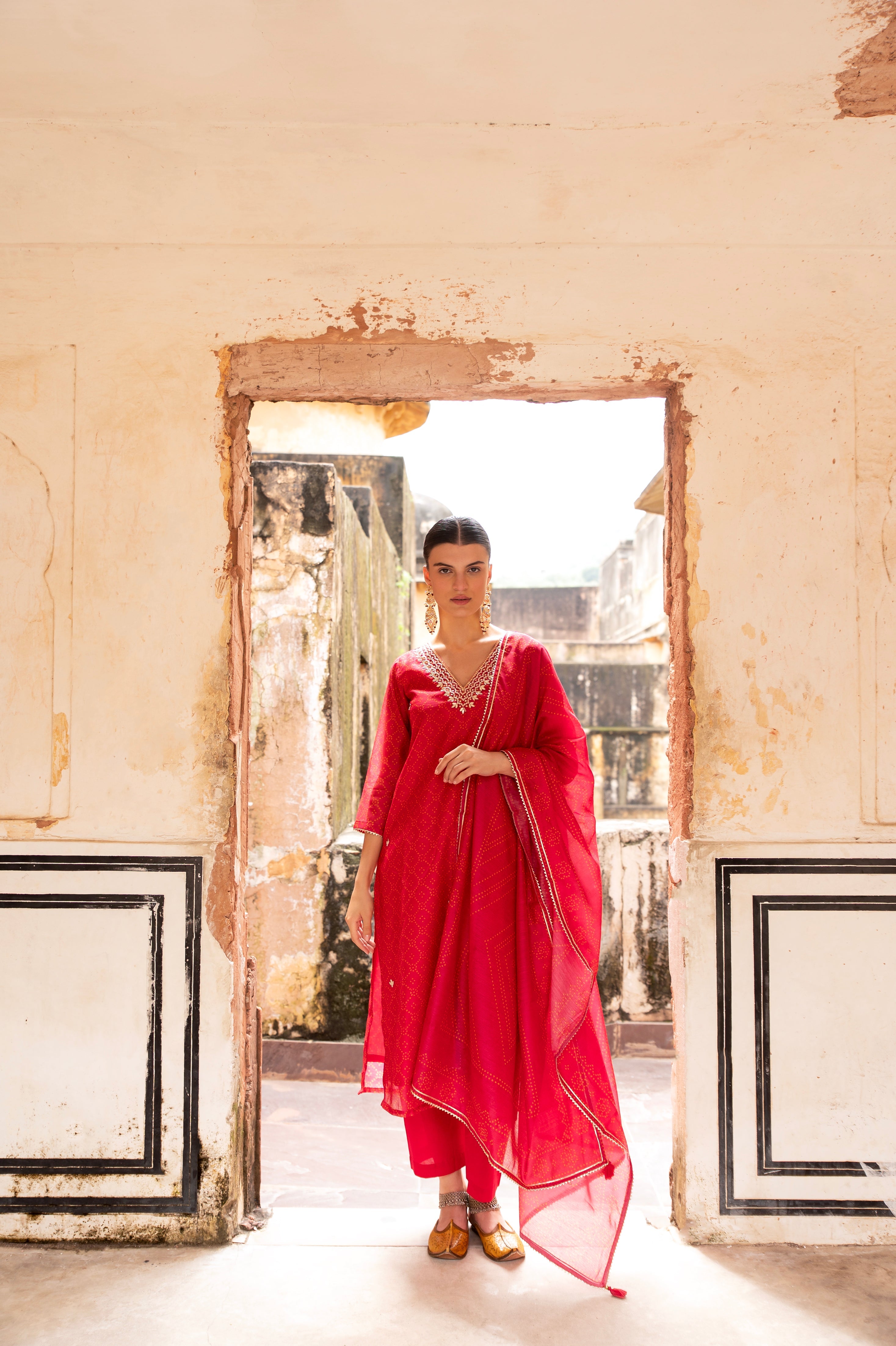 PINK V-NECK EMBROIDERED KURTA SET