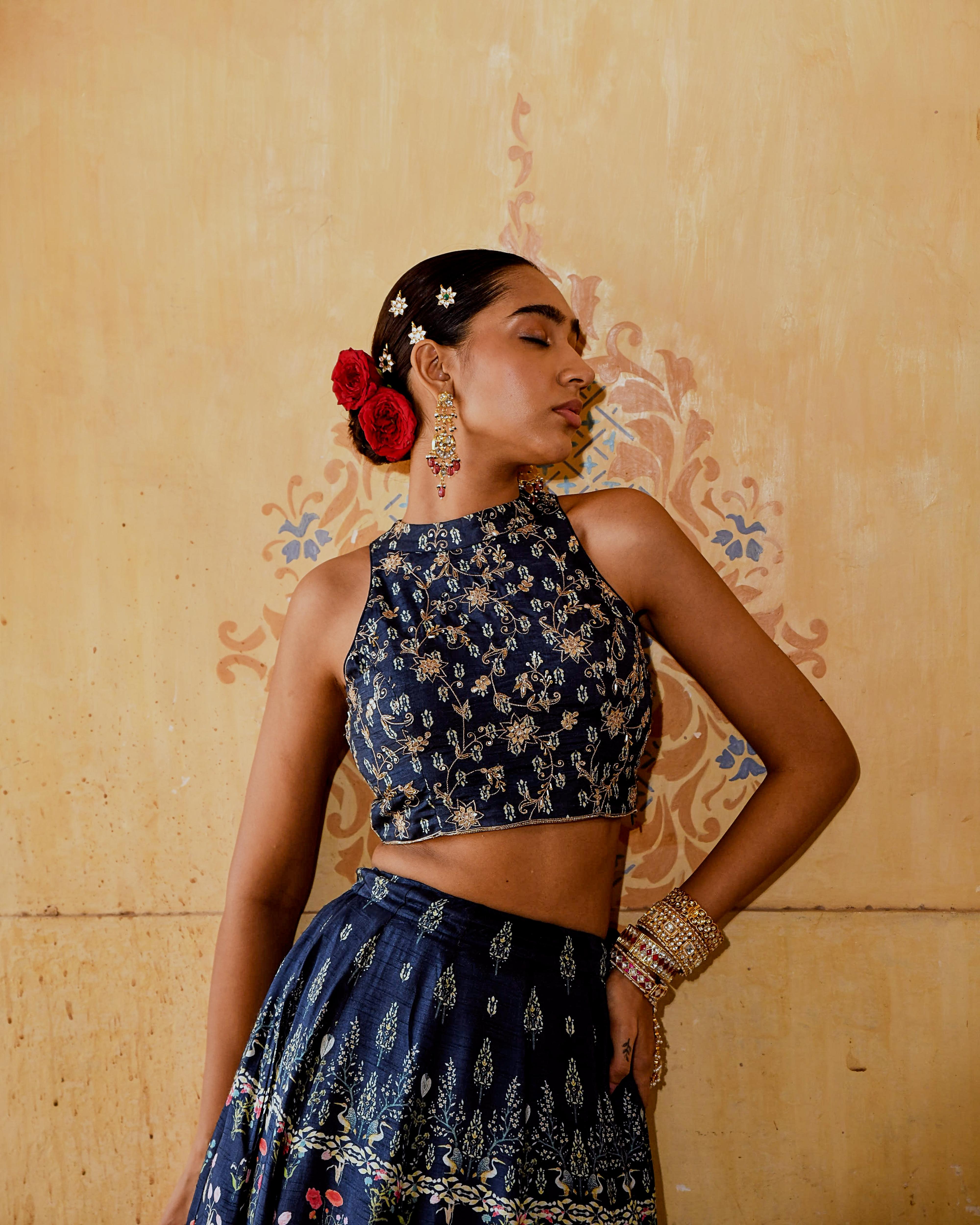 FIZA BLUE PRINTED FLORAL PRINTED LEHANGA SET