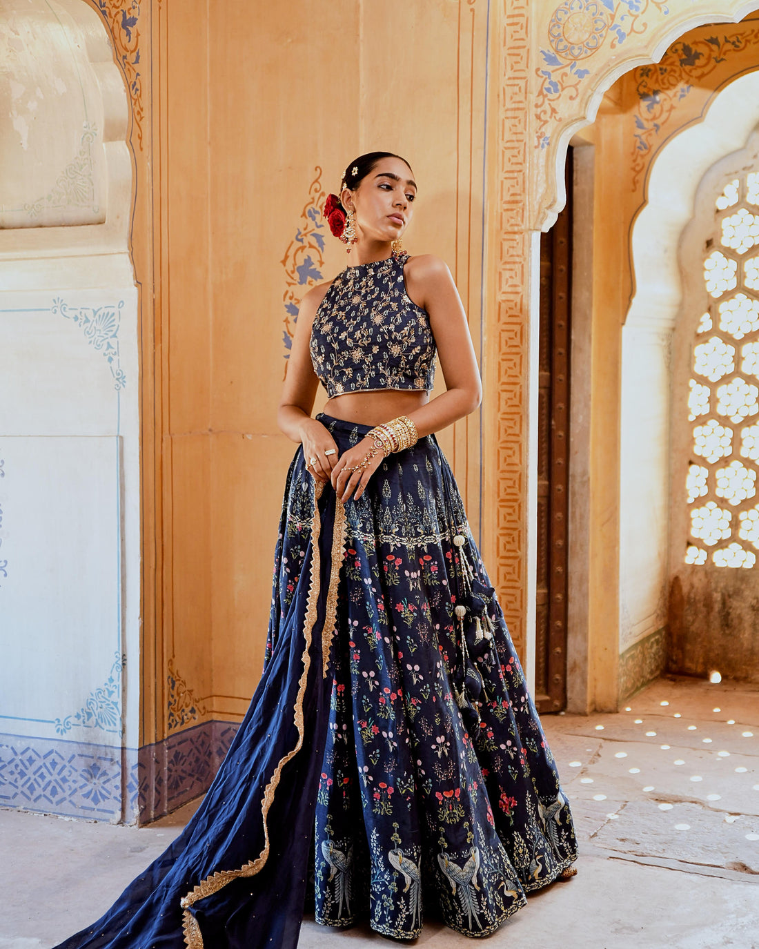 FIZA BLUE PRINTED FLORAL PRINTED LEHANGA SET