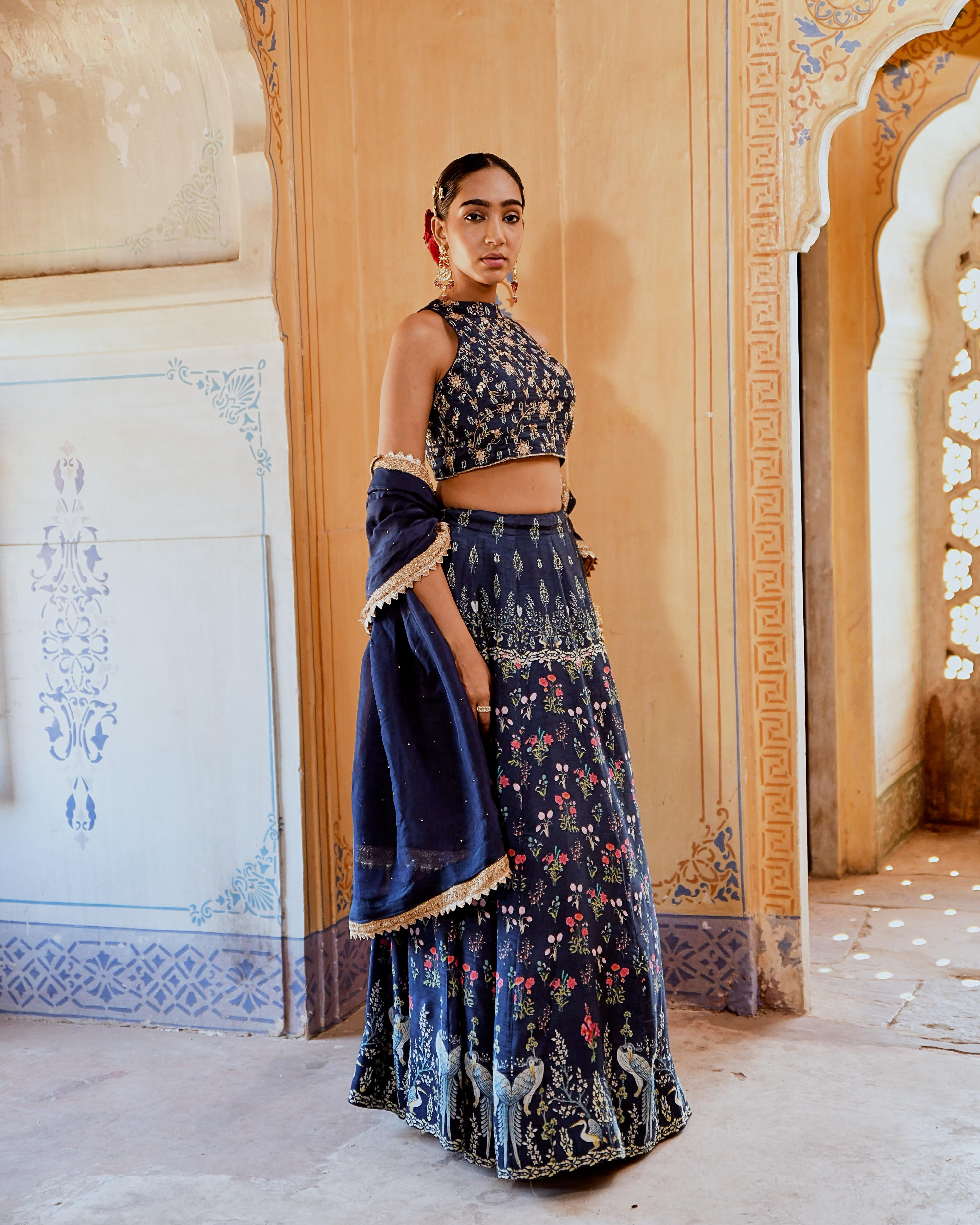 FIZA BLUE PRINTED FLORAL PRINTED LEHANGA SET