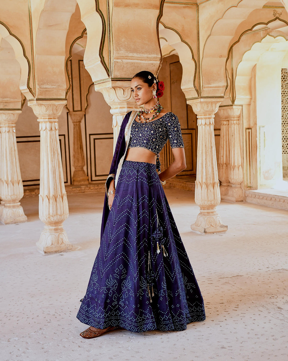 FIZA NAVY BLUE BANDHANI LEHANGA SET