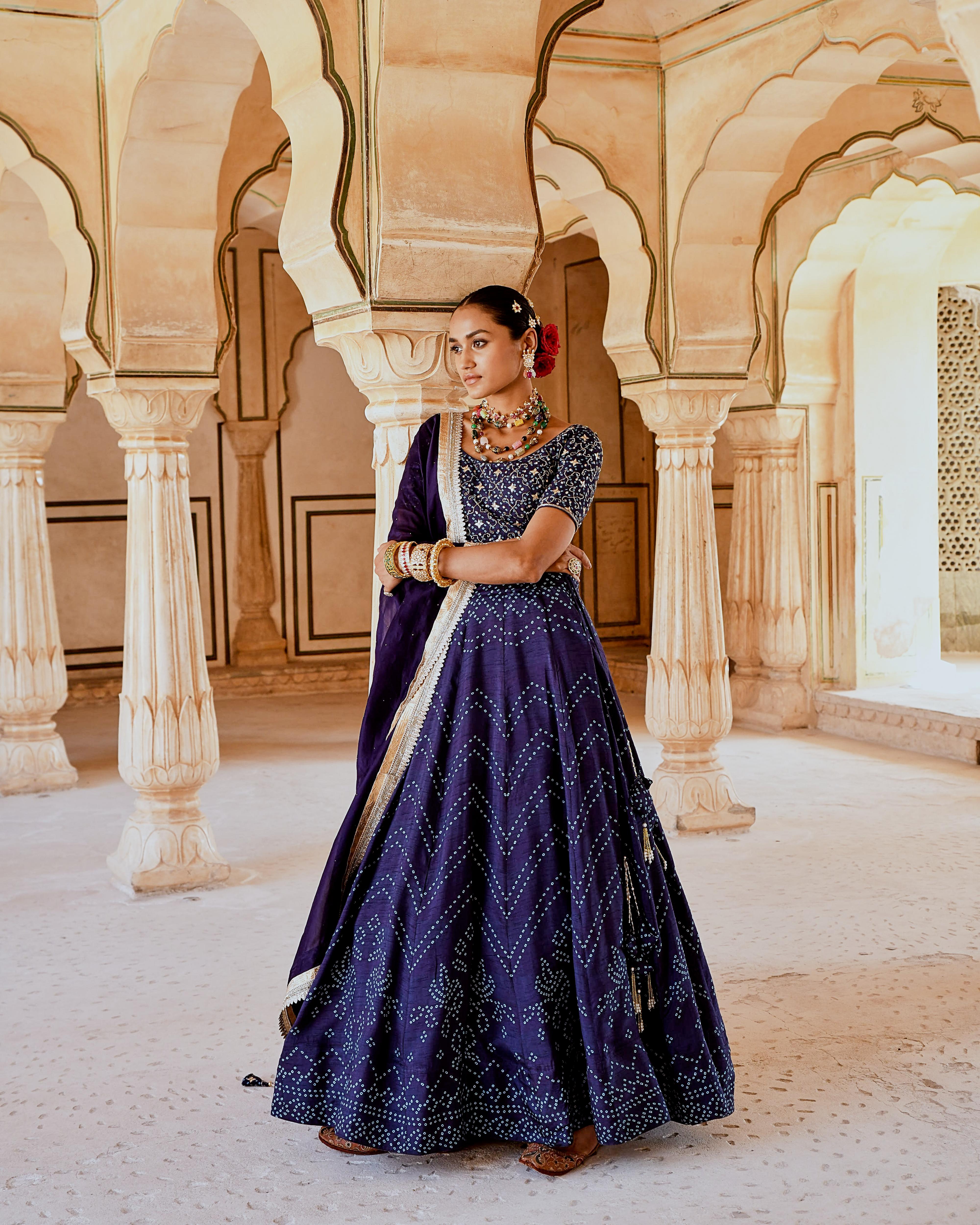 FIZA NAVY BLUE BANDHANI LEHANGA SET