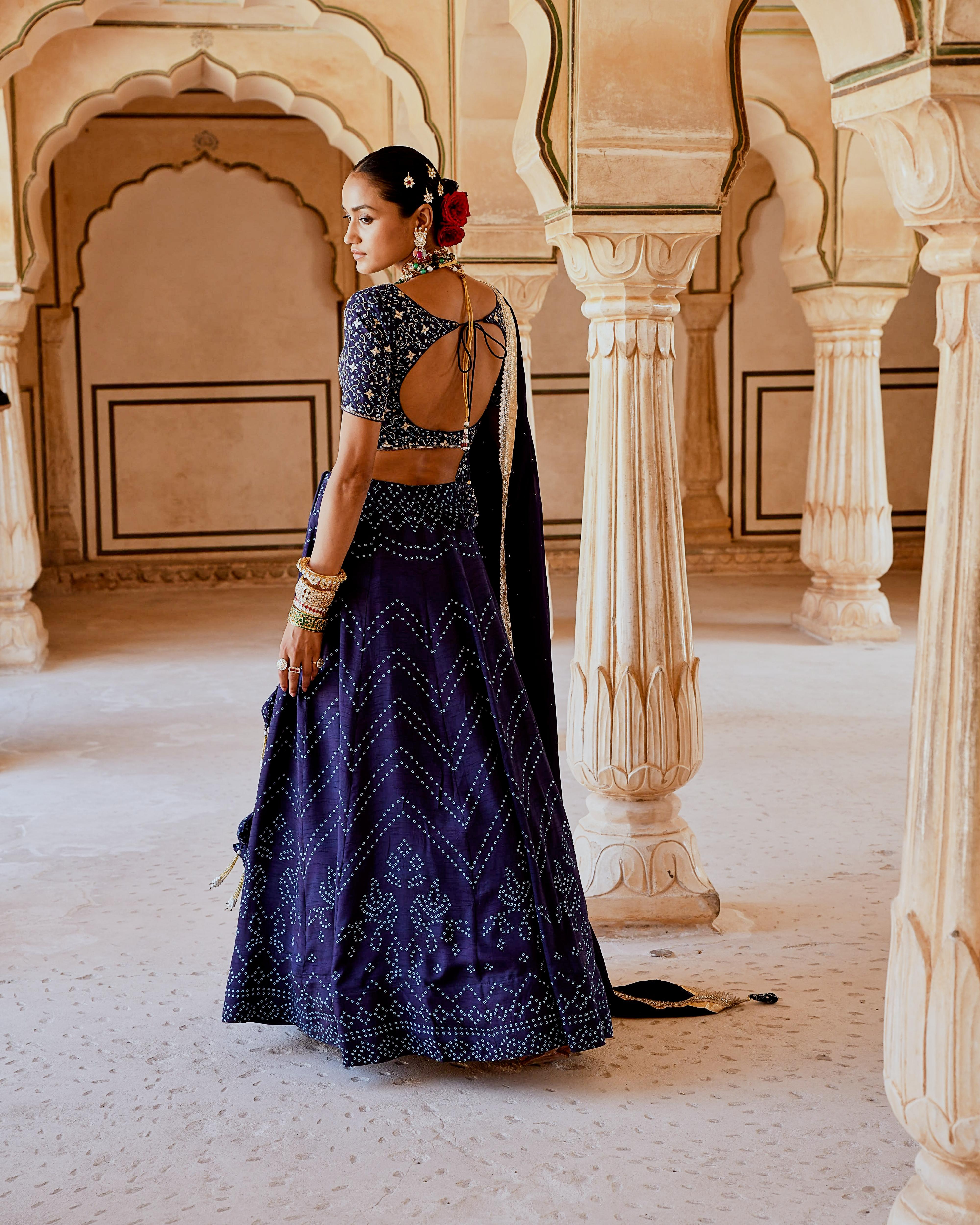FIZA NAVY BLUE BANDHANI LEHANGA SET