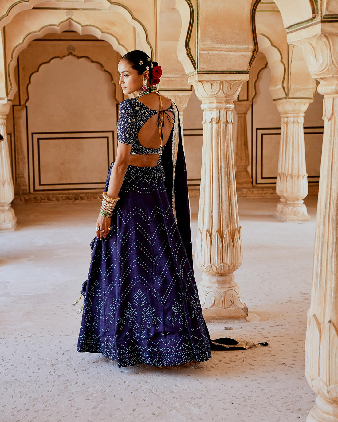 FIZA NAVY BLUE BANDHANI LEHANGA SET