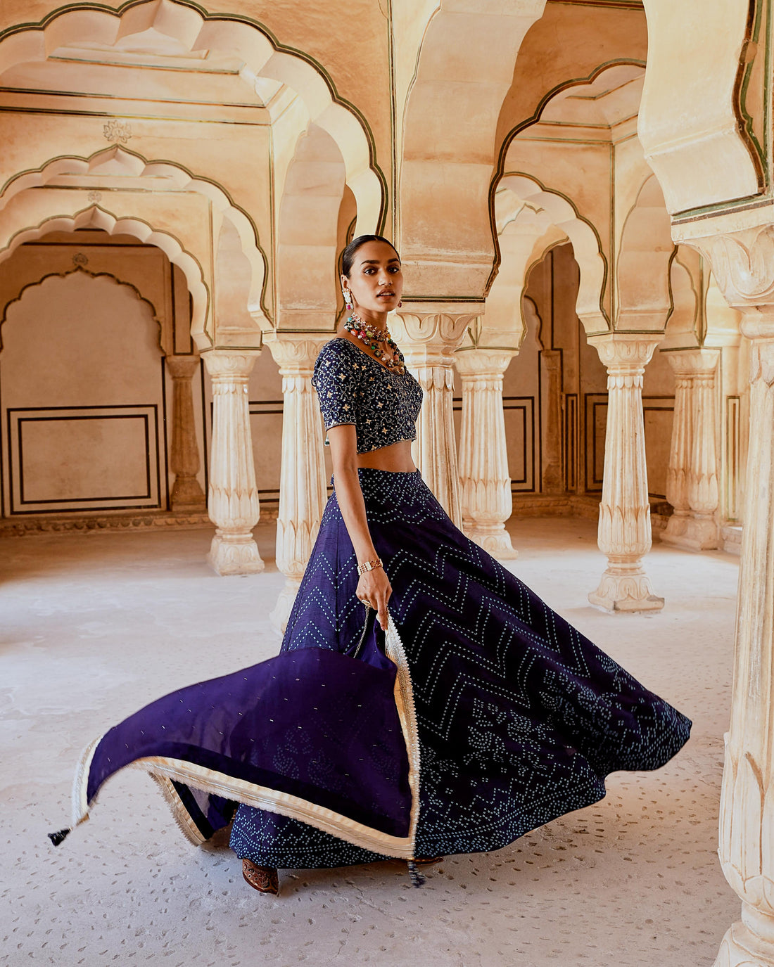 FIZA NAVY BLUE BANDHANI LEHANGA SET