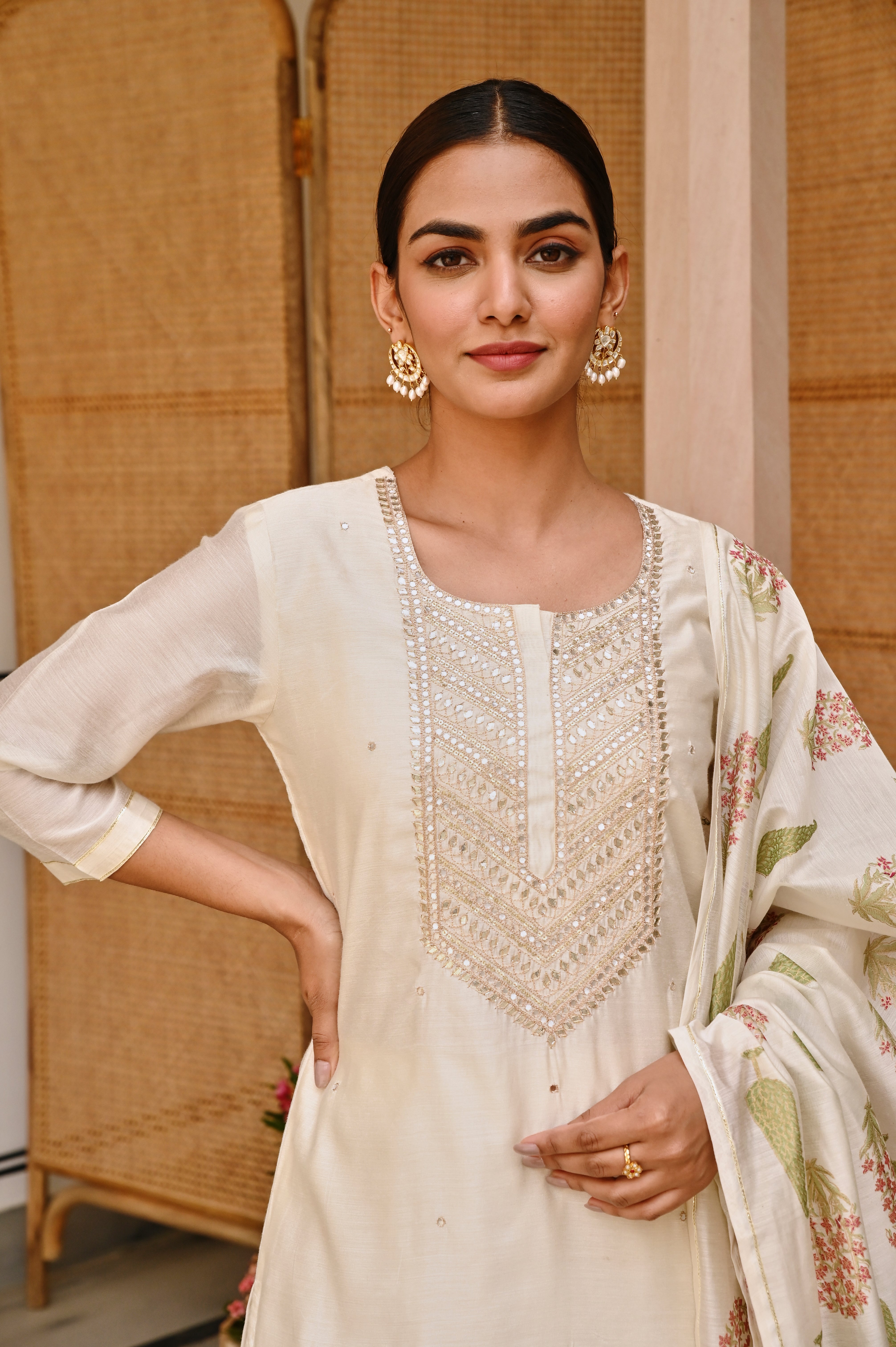CREAM EMBROIDERED KURTA SET