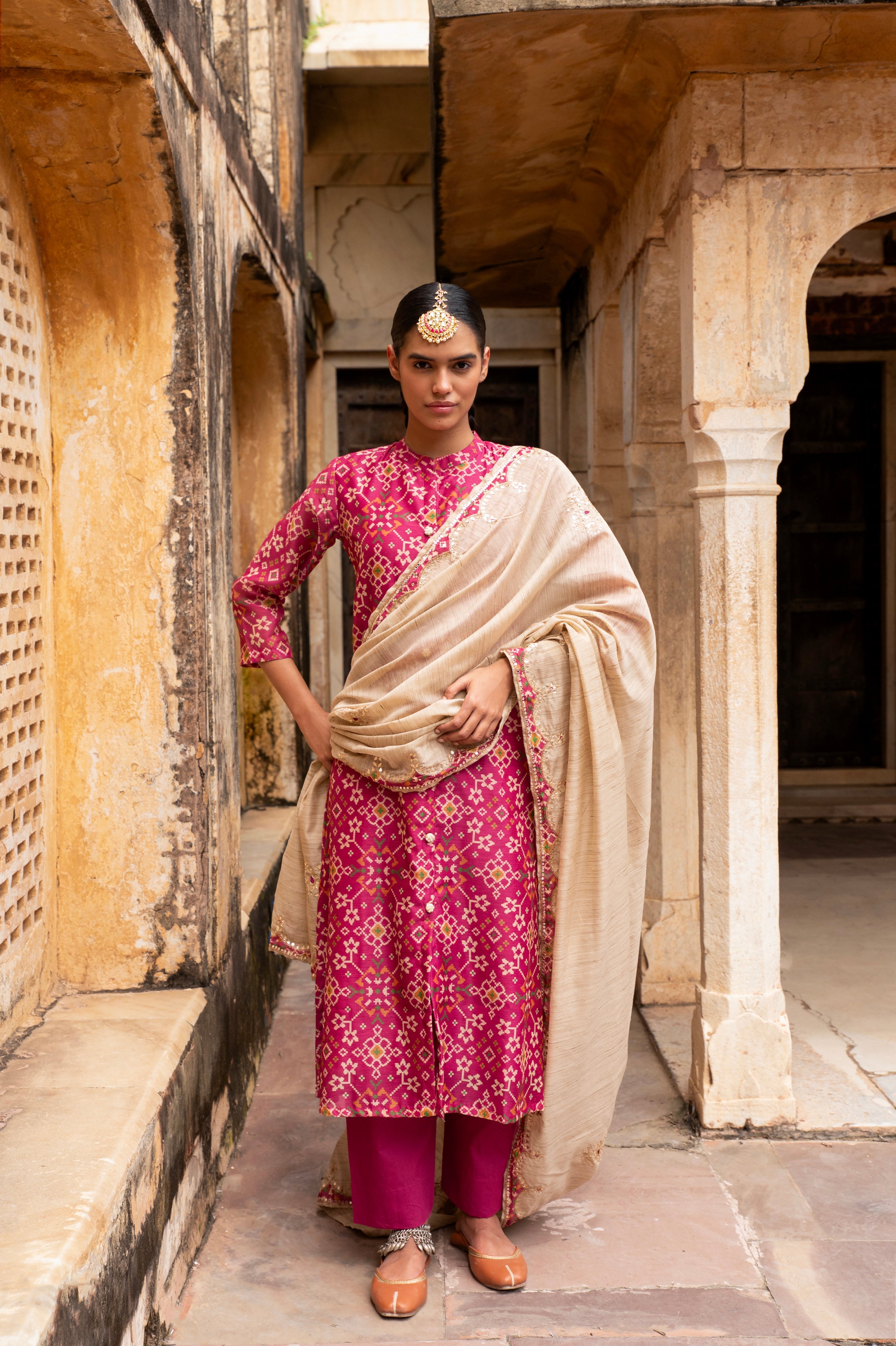 PINK PATOLA CHANDERI KURTA SET