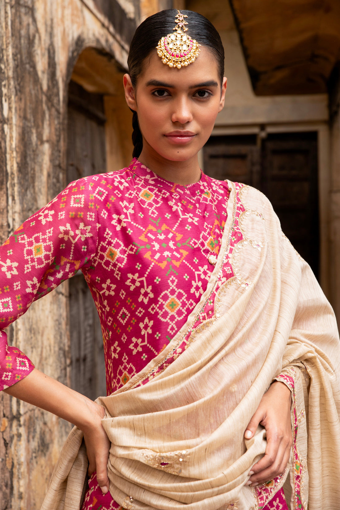 PINK PATOLA CHANDERI KURTA SET