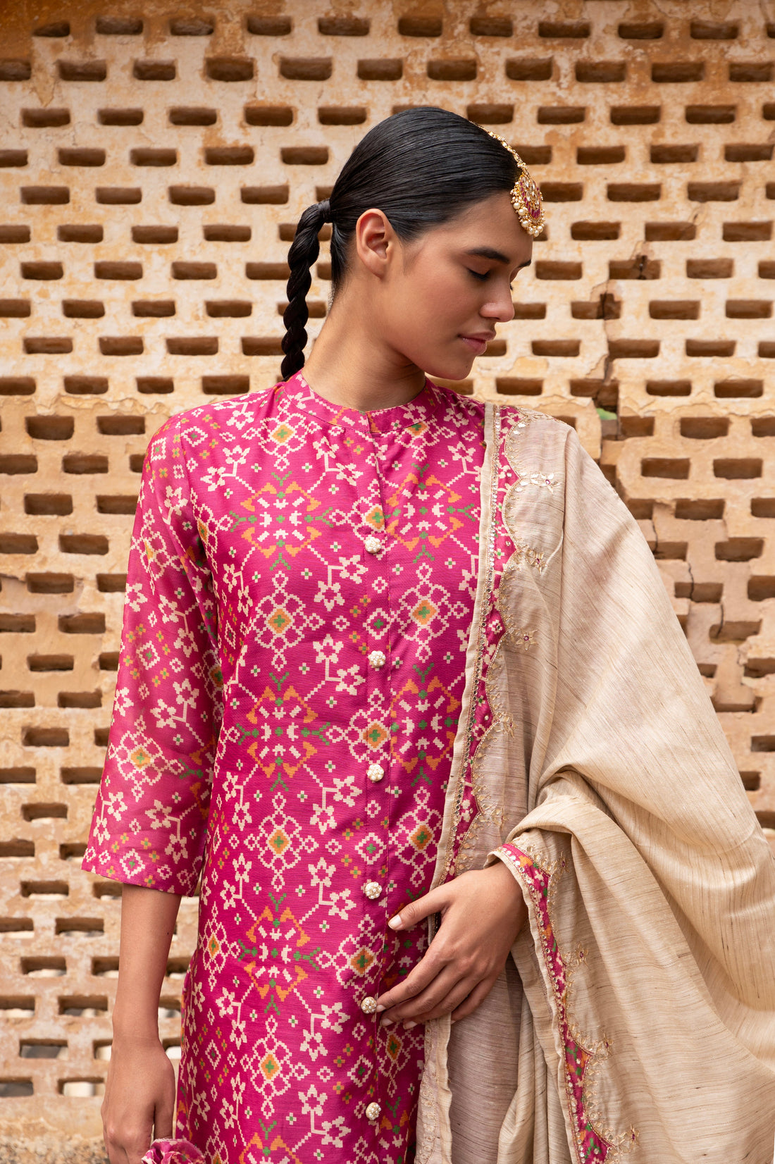 PINK PATOLA CHANDERI KURTA SET