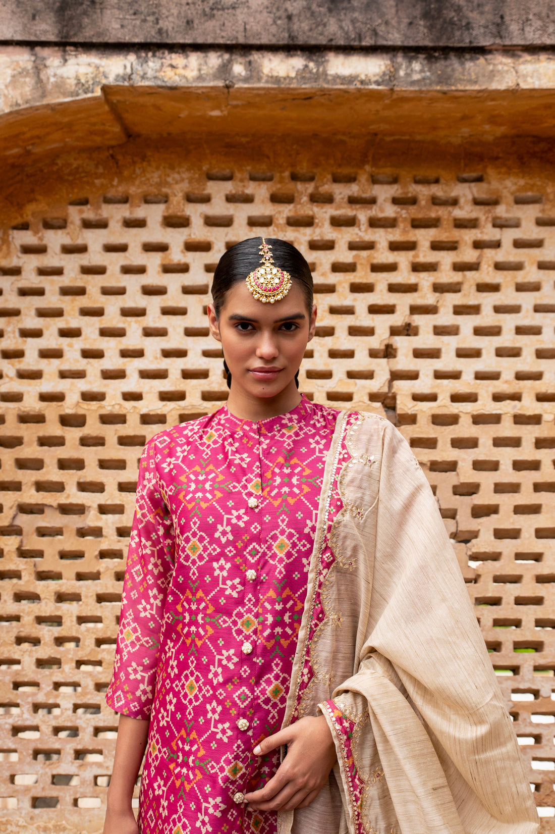 PINK PATOLA CHANDERI KURTA SET