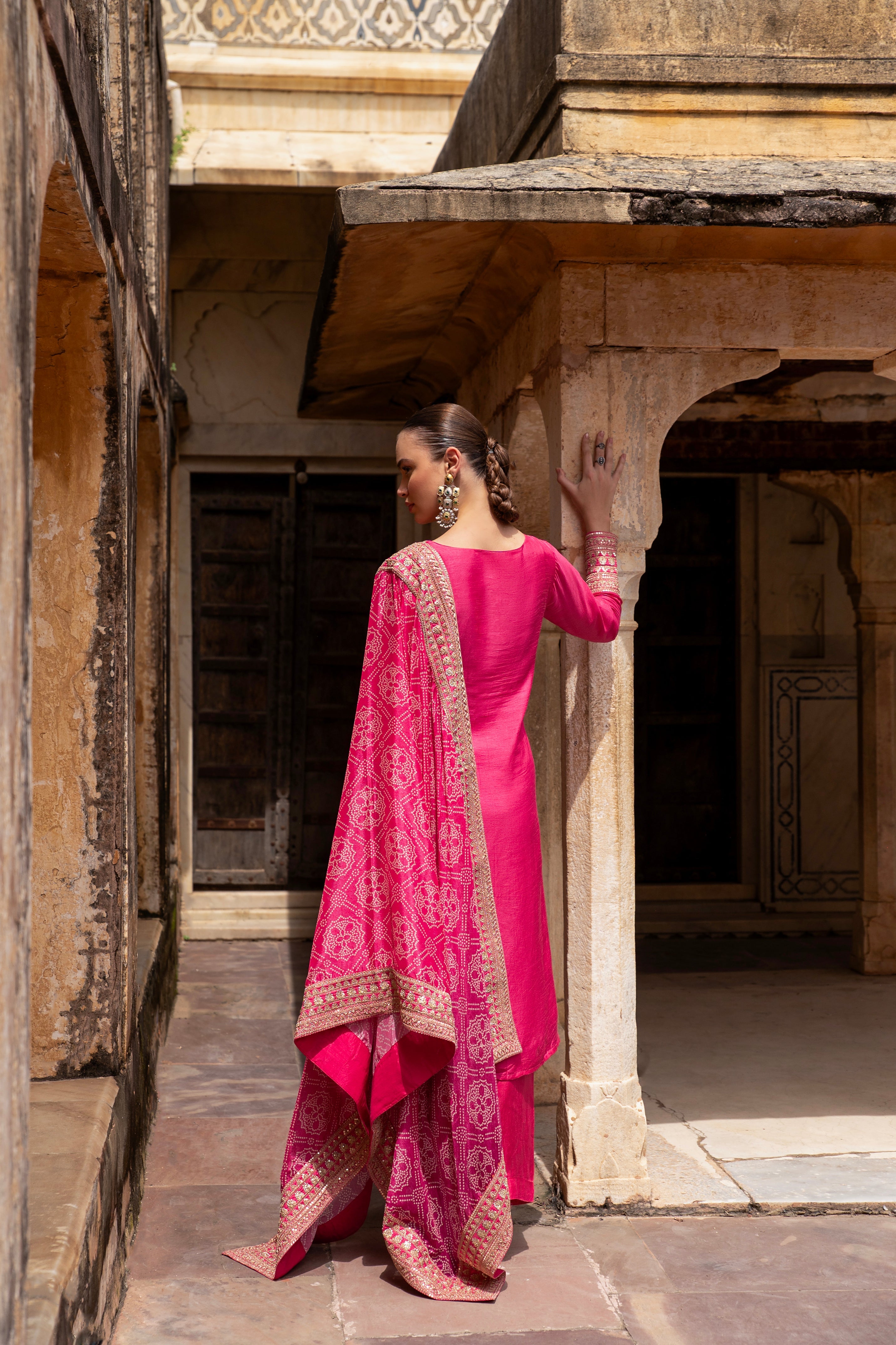 PURE PINK DOLA SILK EMBROIDERED KURTA SET