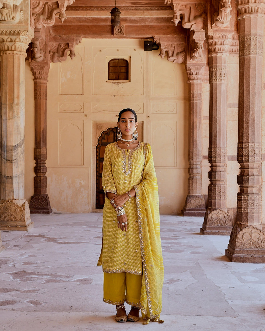 MUSTARD DORI EMBROIDERED KURTA SET