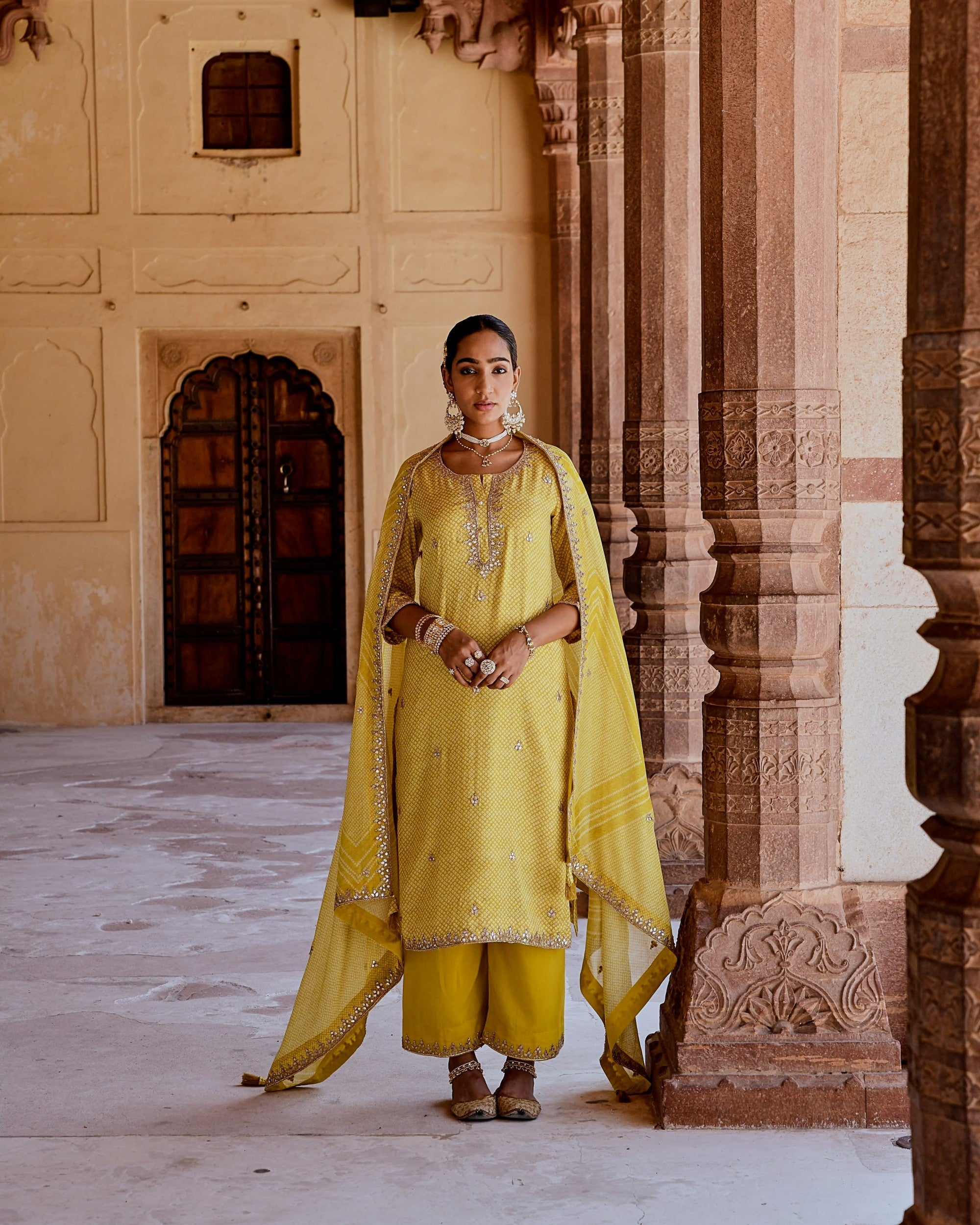 MUSTARD DORI EMBROIDERED KURTA SET