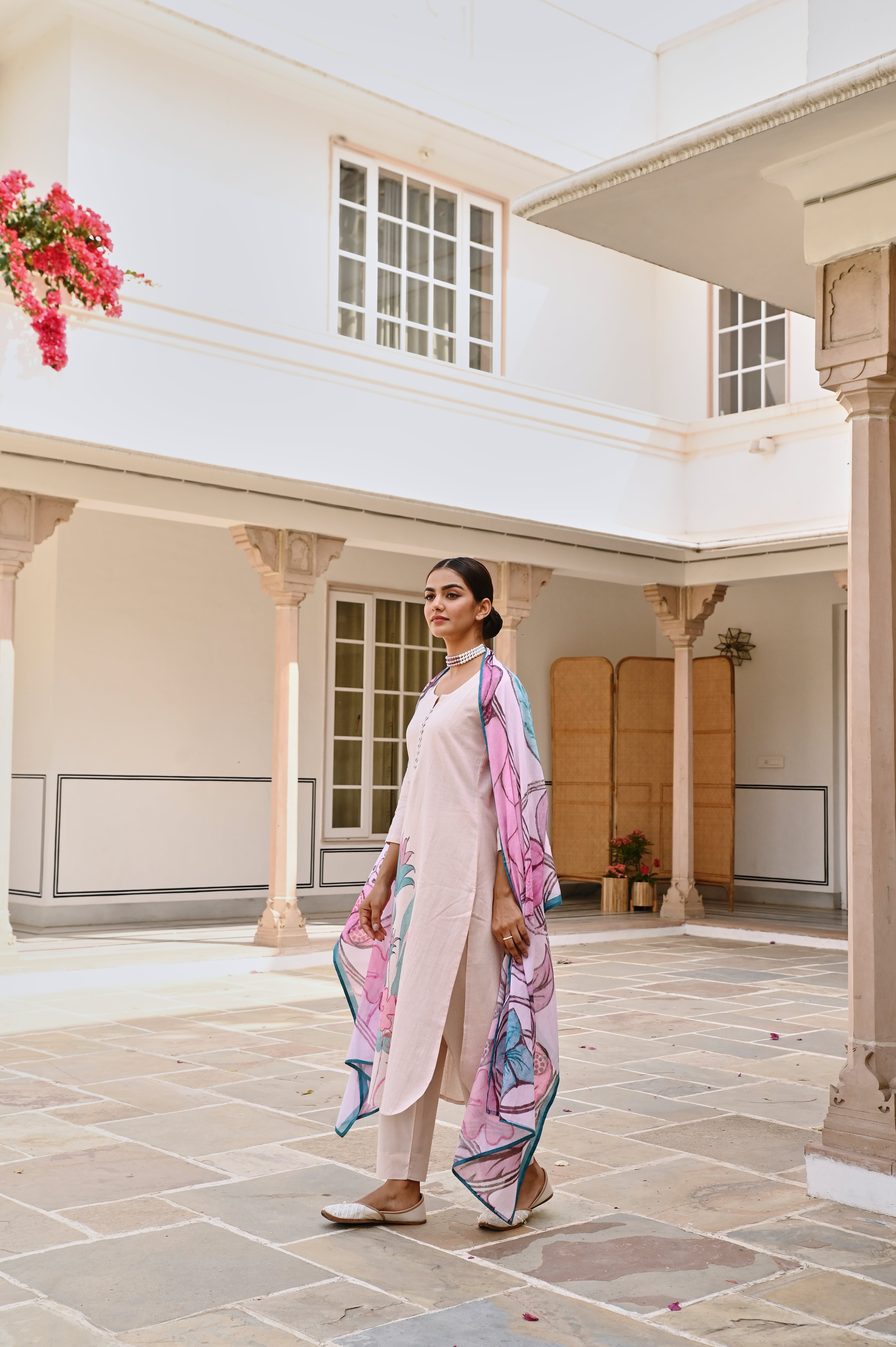 LIGHT PURPLE HANDLOOM COTTON  PRINTED KURTA SET