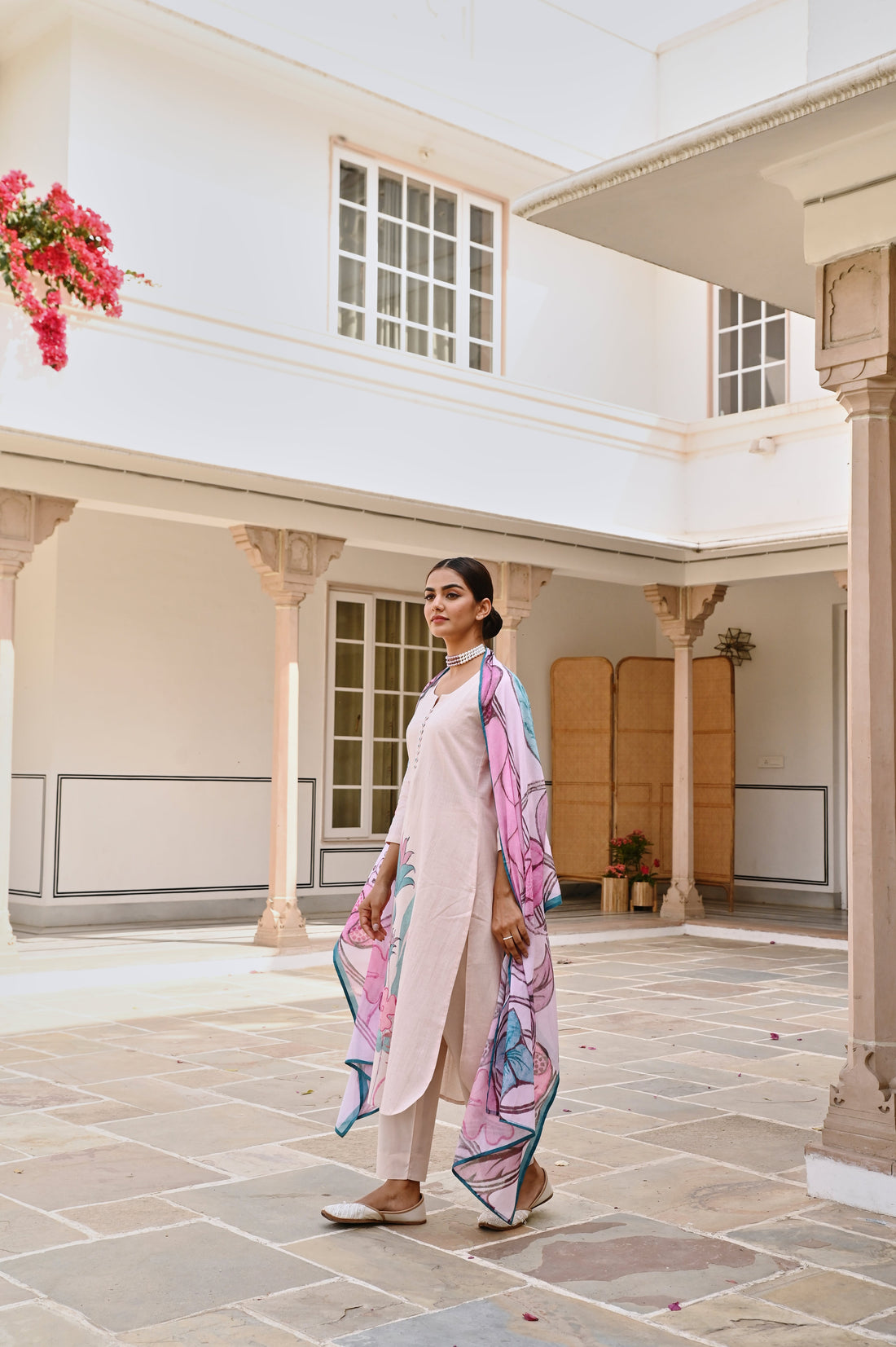 LIGHT PURPLE HANDLOOM COTTON  PRINTED KURTA SET