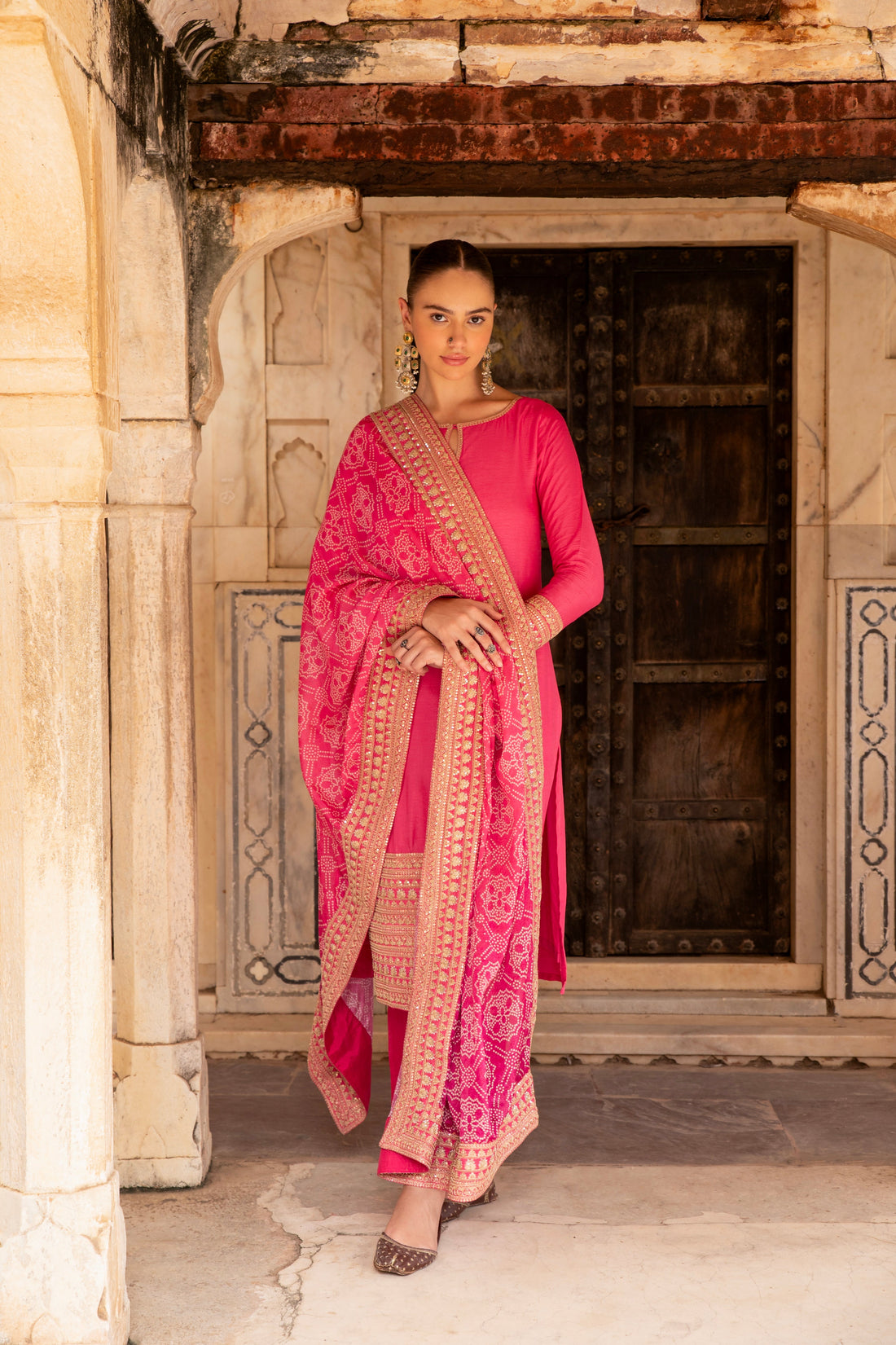 PURE PINK DOLA SILK EMBROIDERED KURTA SET