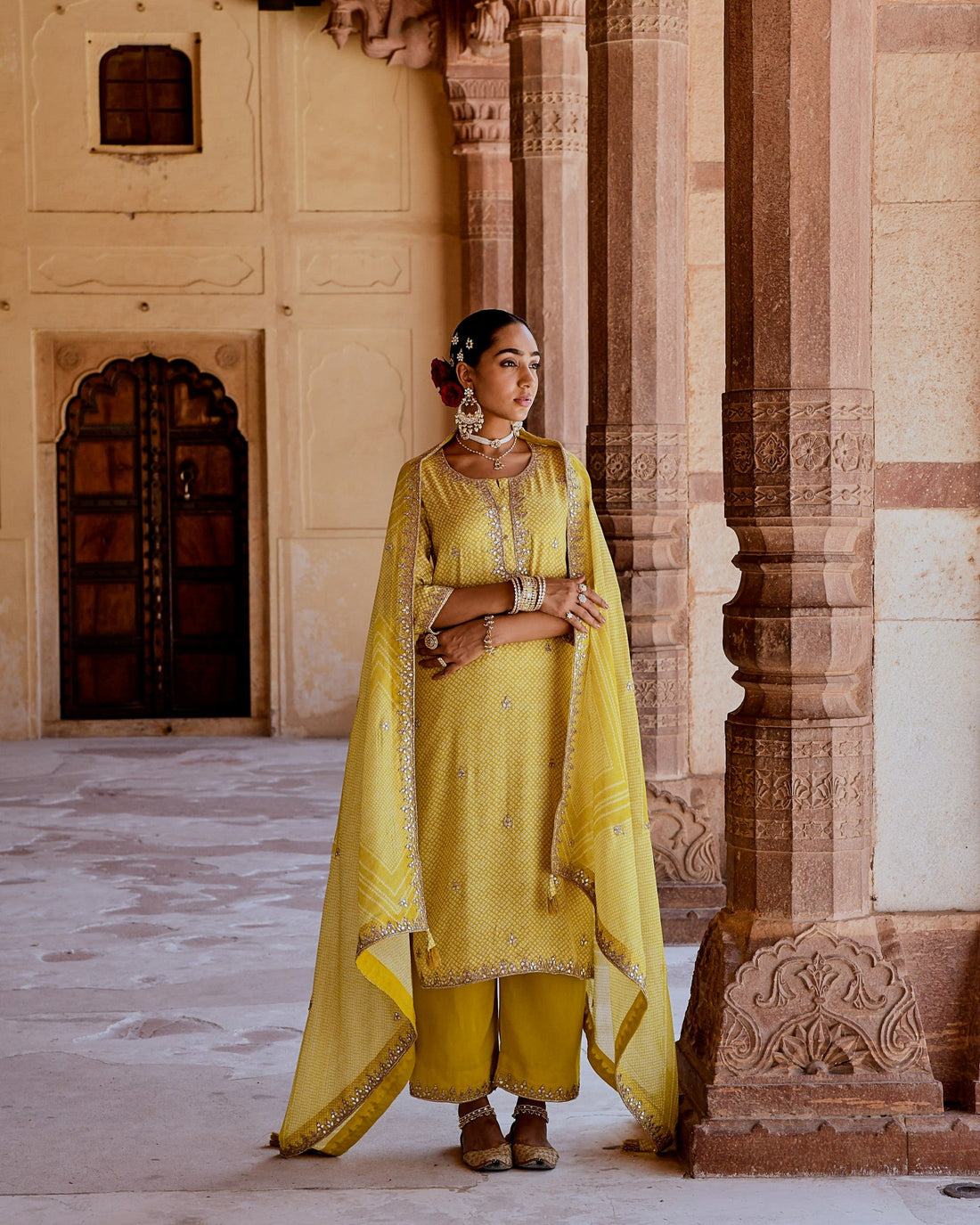 MUSTARD DORI EMBROIDERED KURTA SET