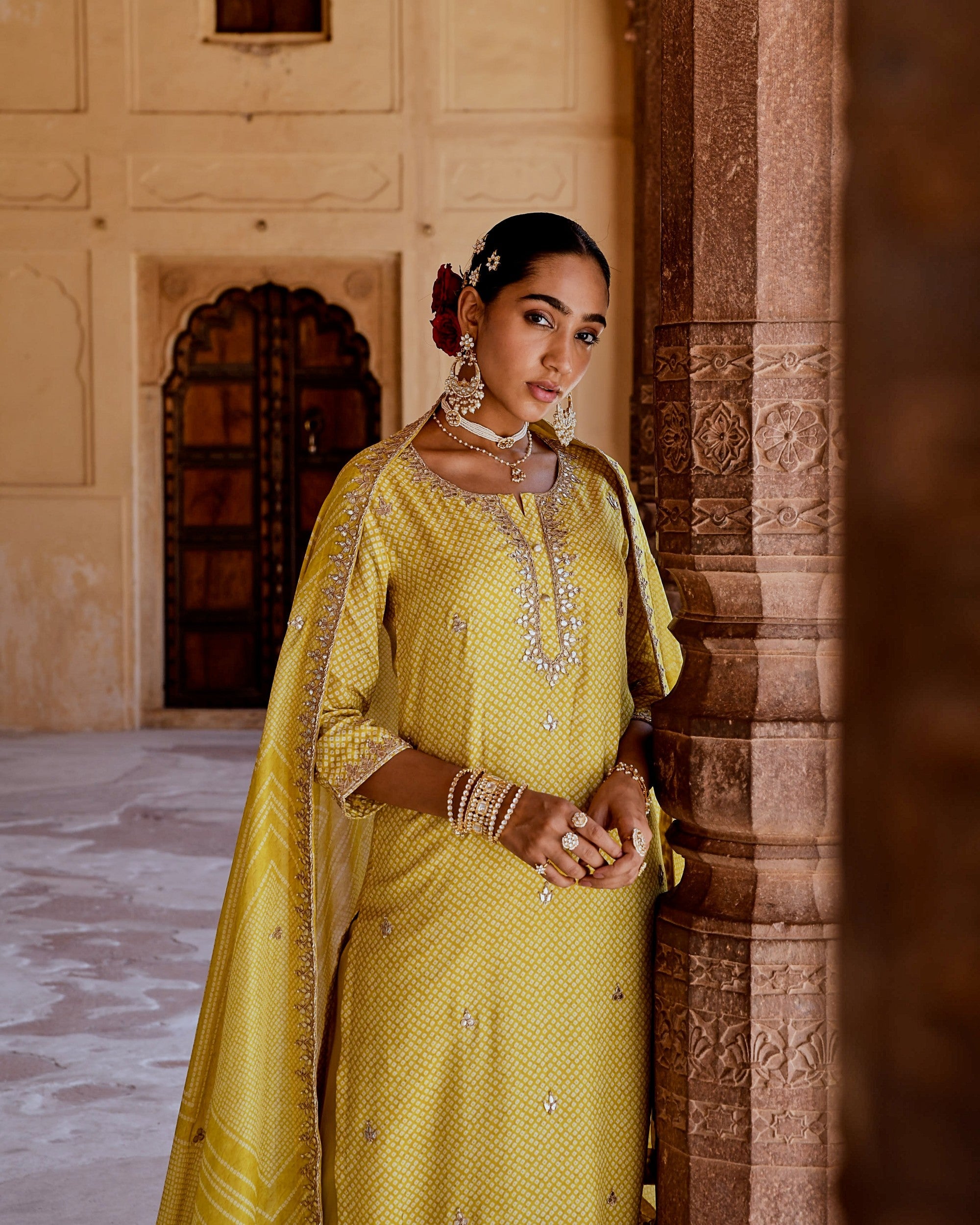MUSTARD DORI EMBROIDERED KURTA SET