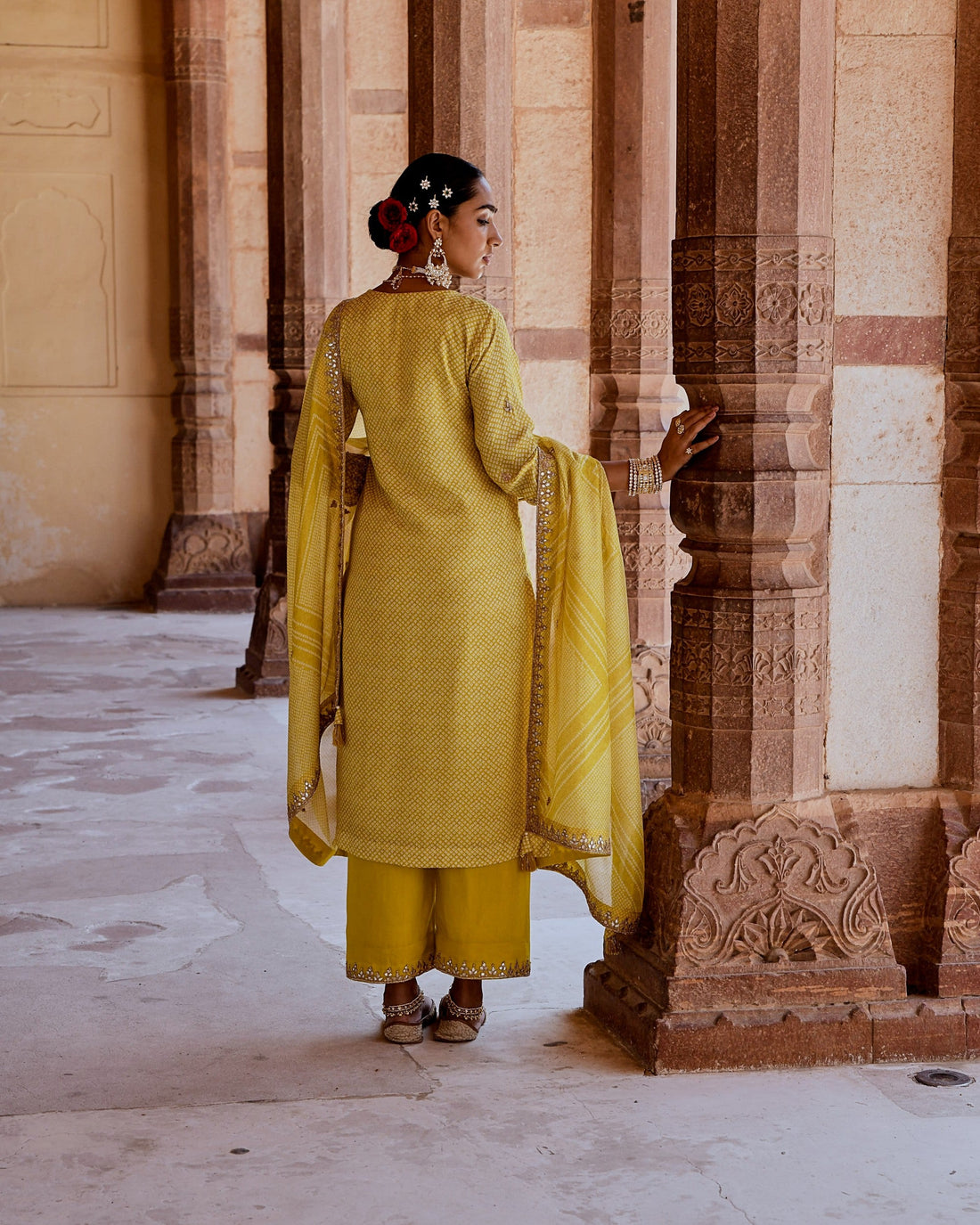 MUSTARD DORI EMBROIDERED KURTA SET