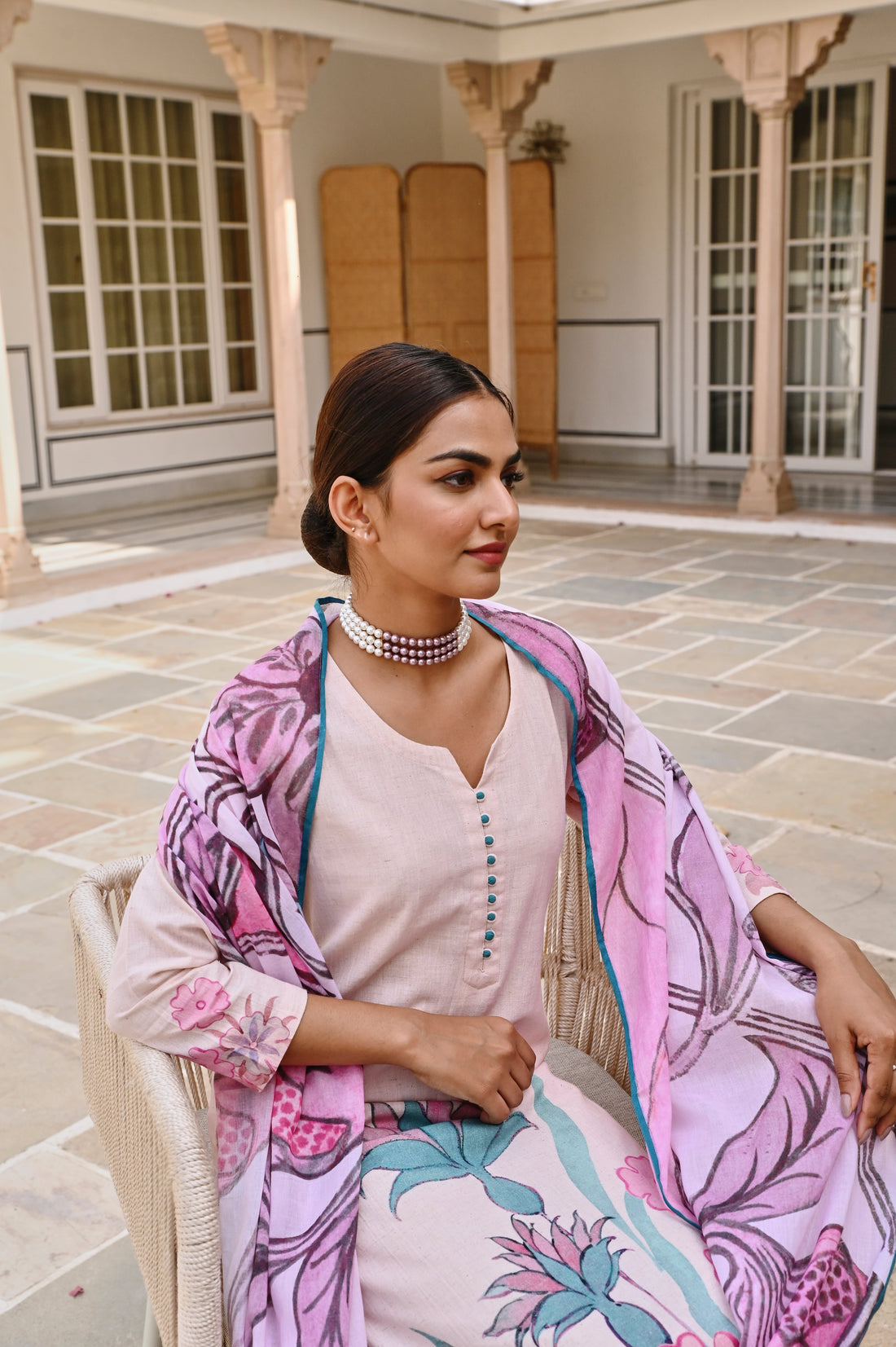 LIGHT PURPLE HANDLOOM COTTON  PRINTED KURTA SET