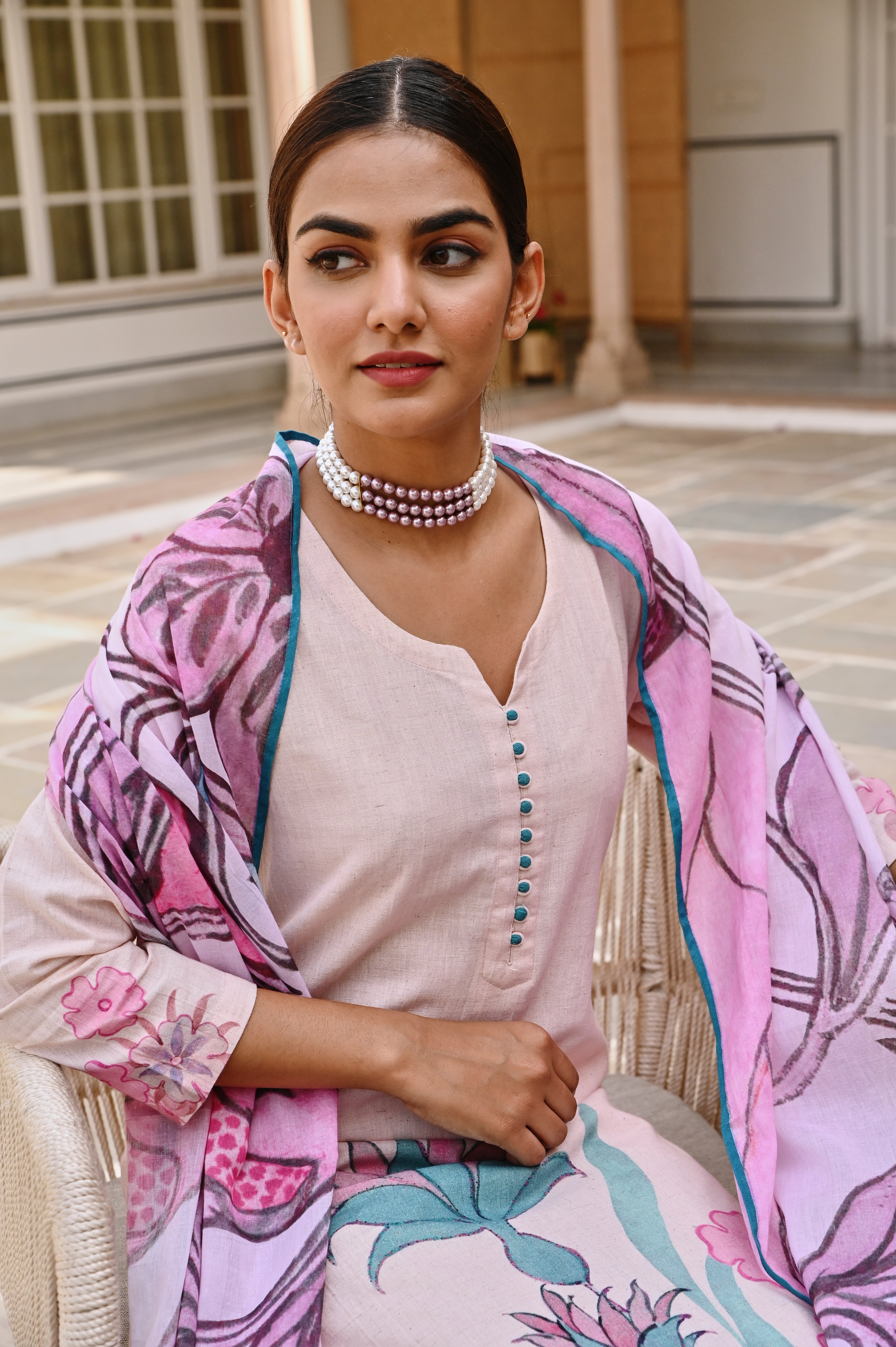 LIGHT PURPLE HANDLOOM COTTON  PRINTED KURTA SET