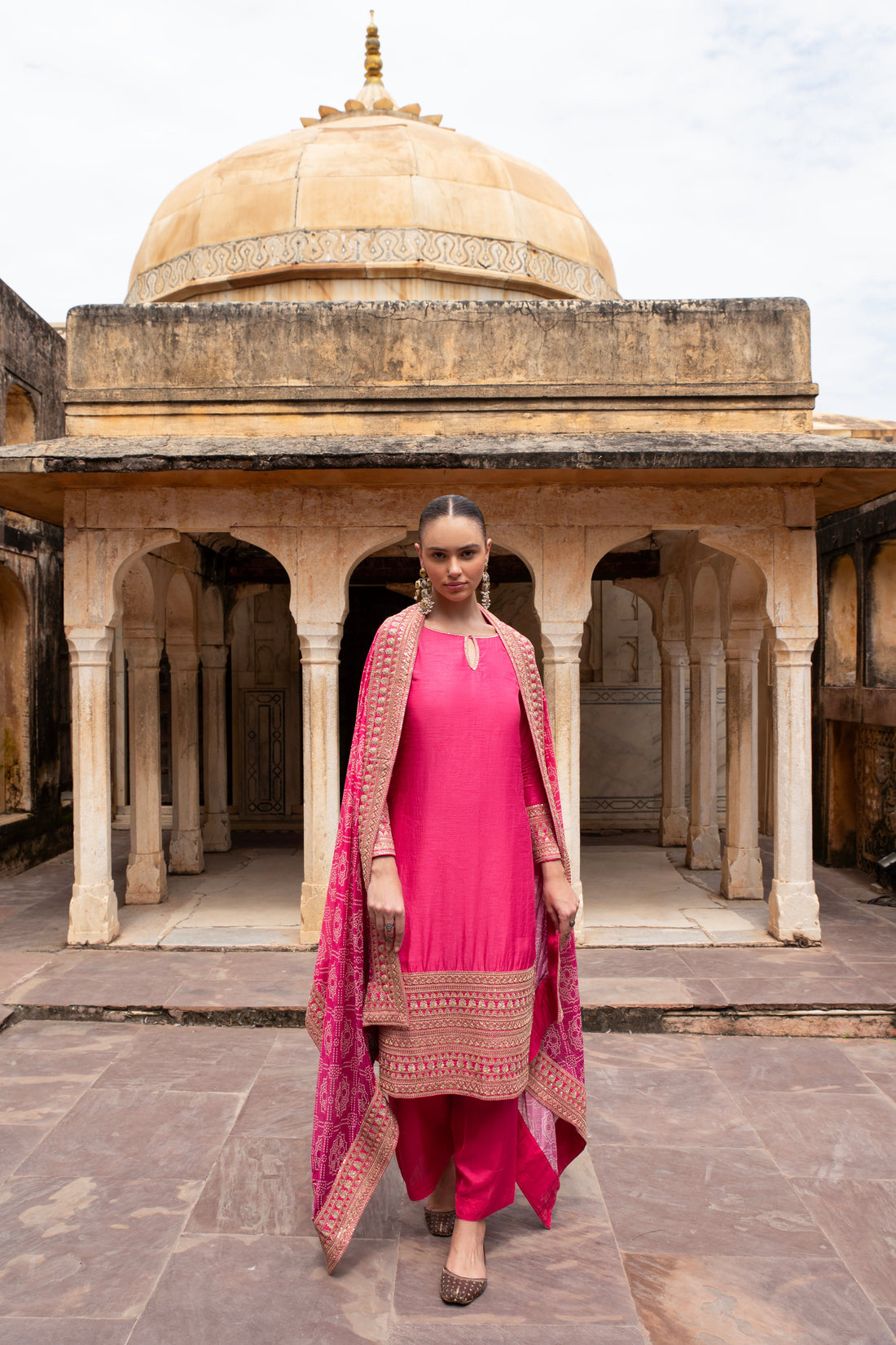 PURE PINK DOLA SILK EMBROIDERED KURTA SET