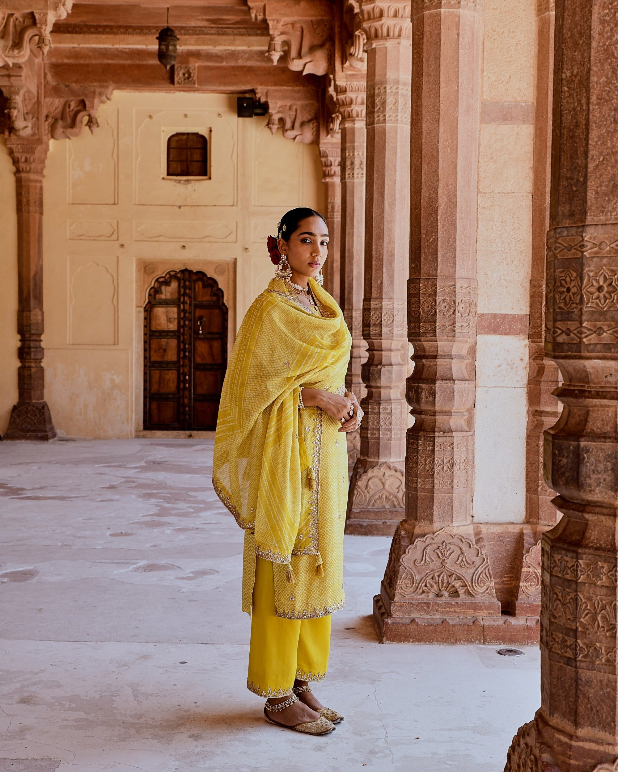 MUSTARD DORI EMBROIDERED KURTA SET