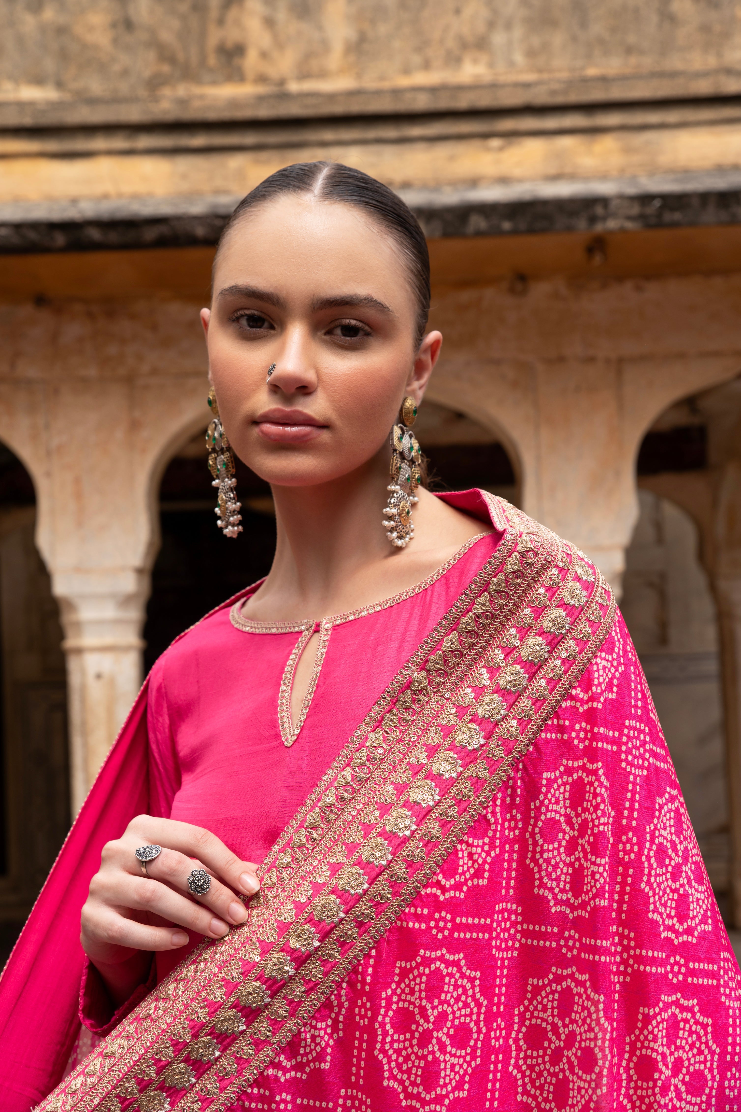 PURE PINK DOLA SILK EMBROIDERED KURTA SET