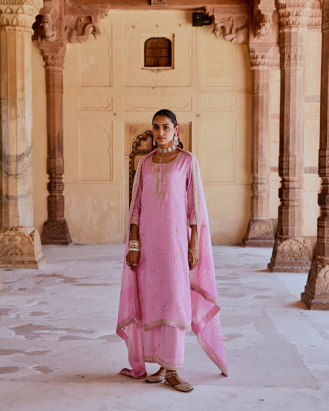 ROSE PINK DORI EMBROIDERED KURTA SET