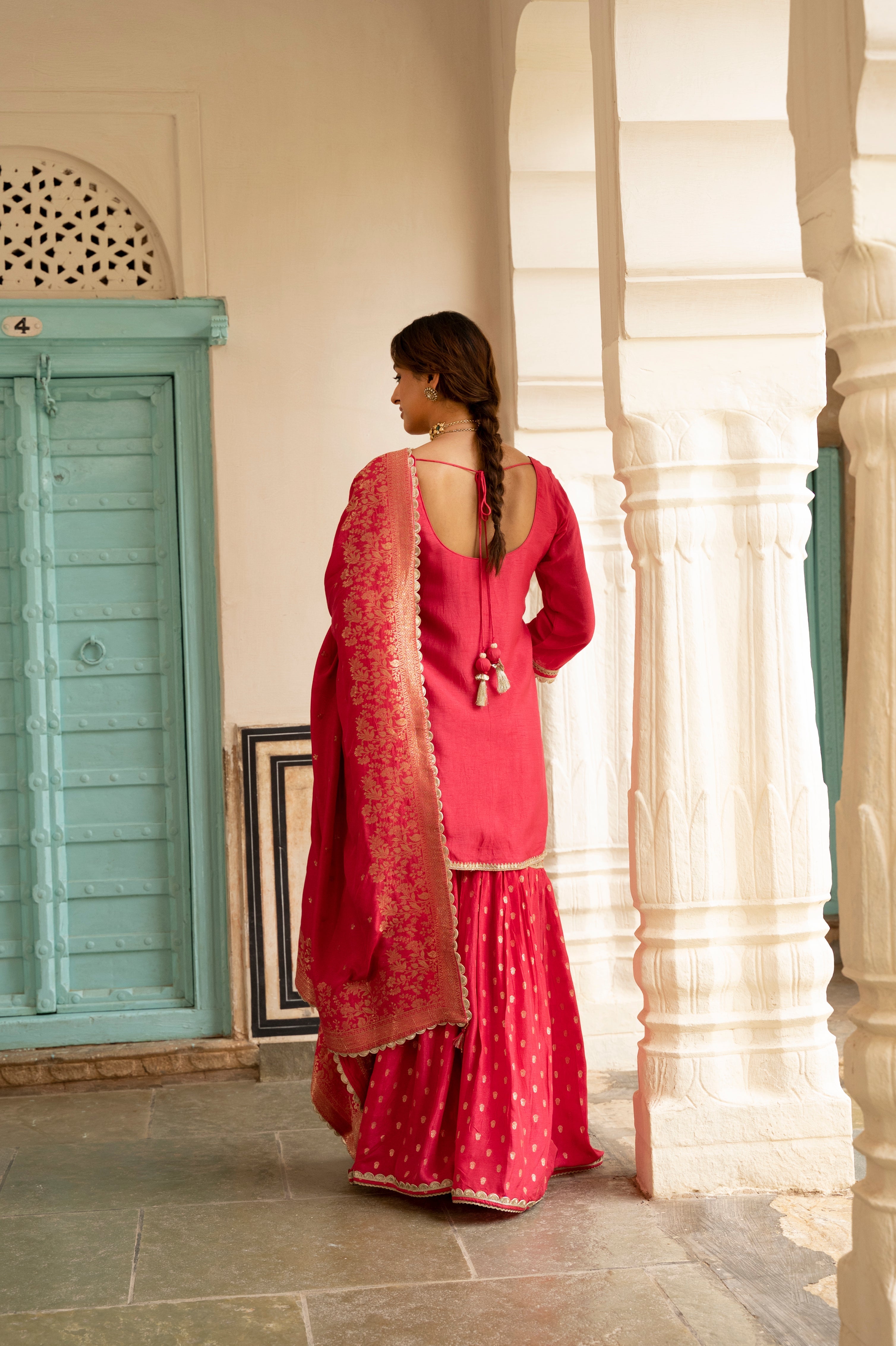 Pink Dola Silk Gharara Suit Set