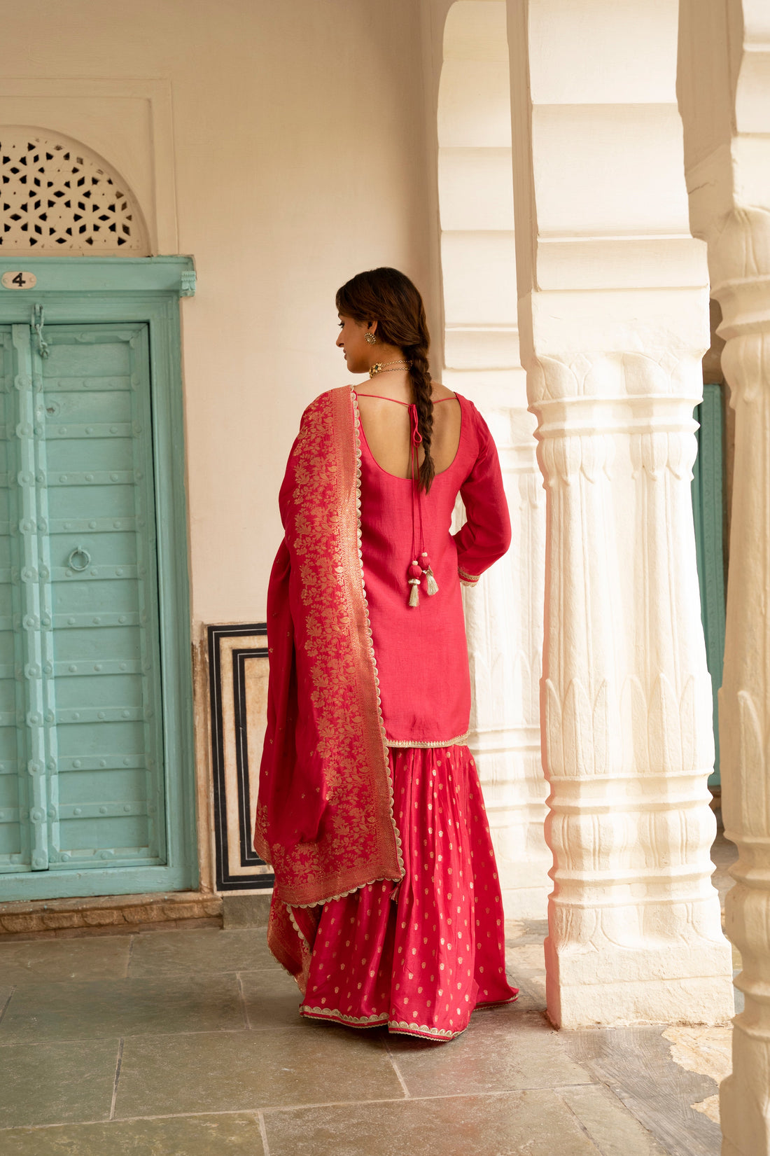 Pink Dola Silk Gharara Suit Set