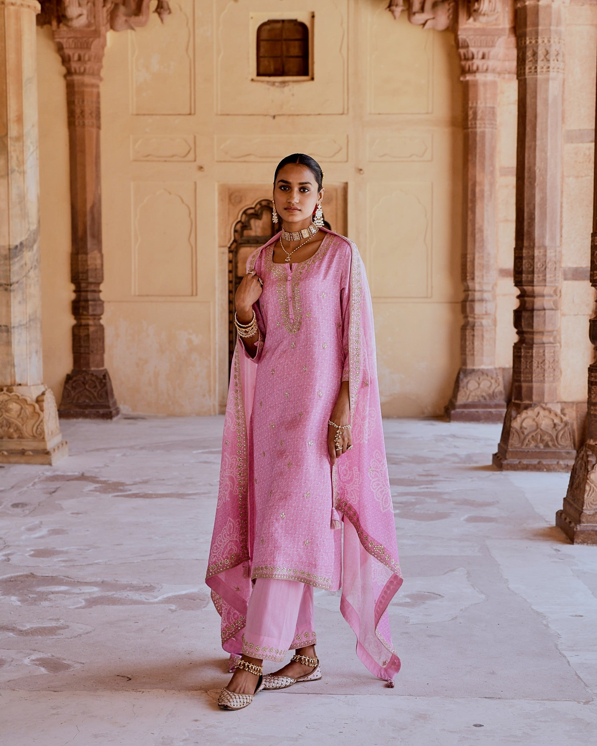 ROSE PINK DORI EMBROIDERED KURTA SET