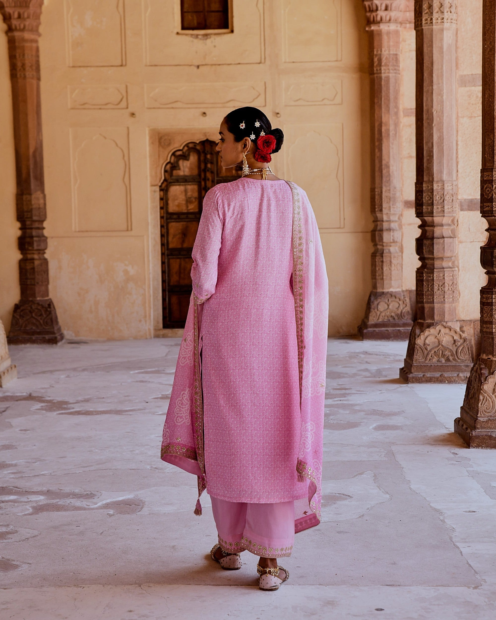 ROSE PINK DORI EMBROIDERED KURTA SET