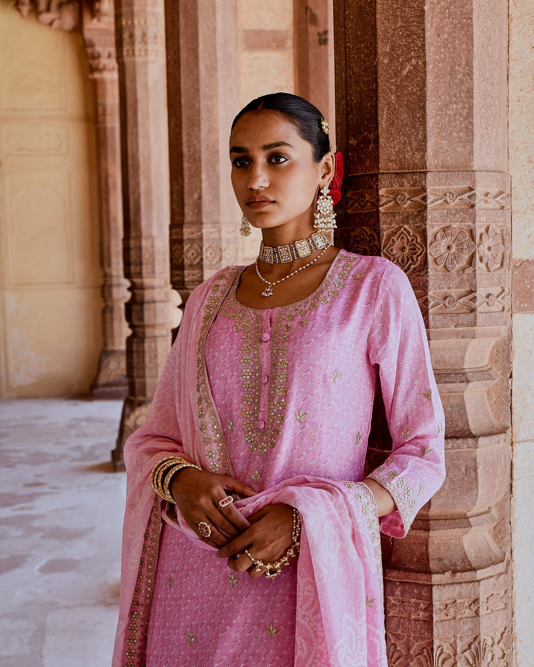 ROSE PINK DORI EMBROIDERED KURTA SET