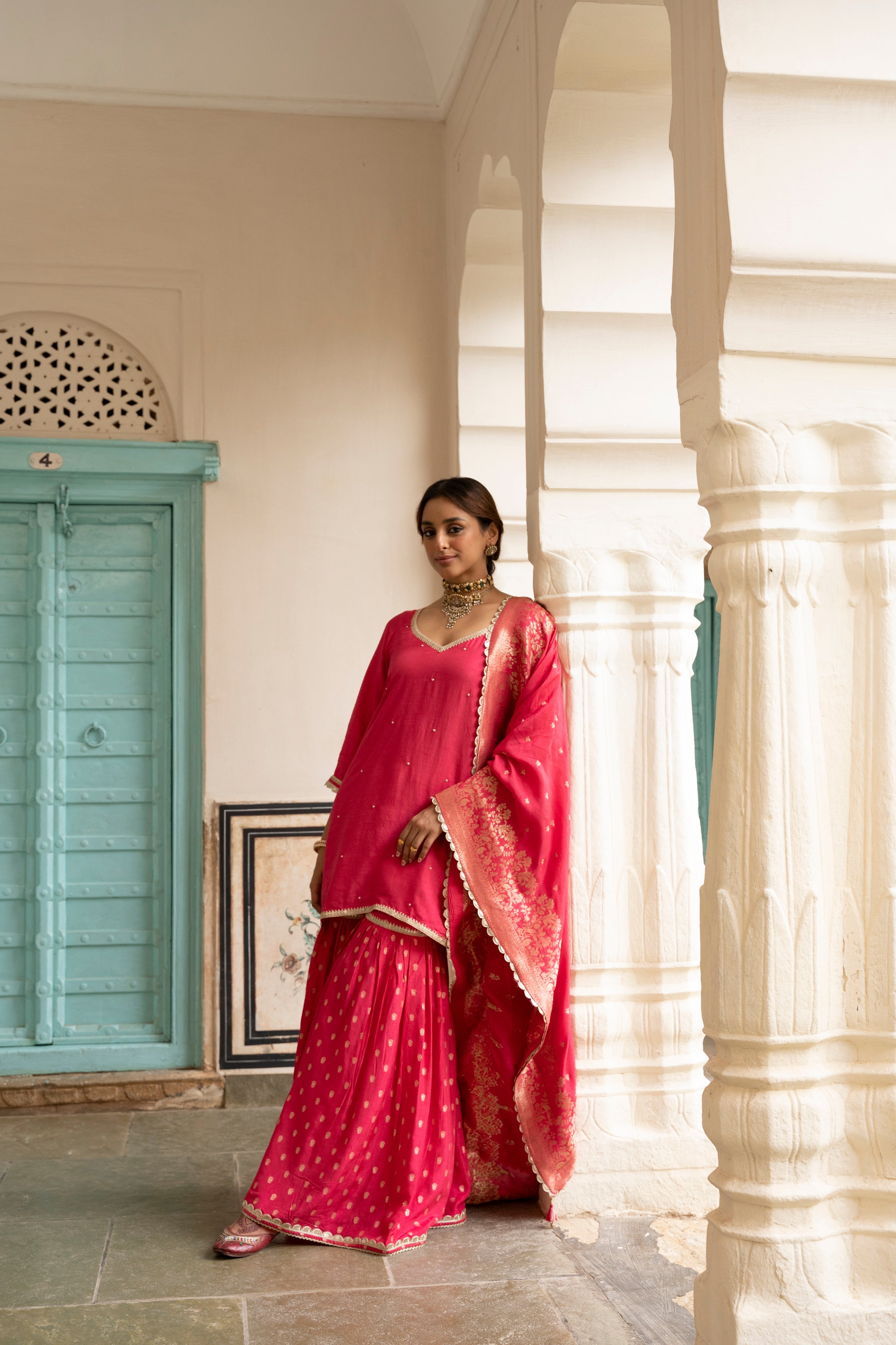 Pink Dola Silk Gharara Suit Set