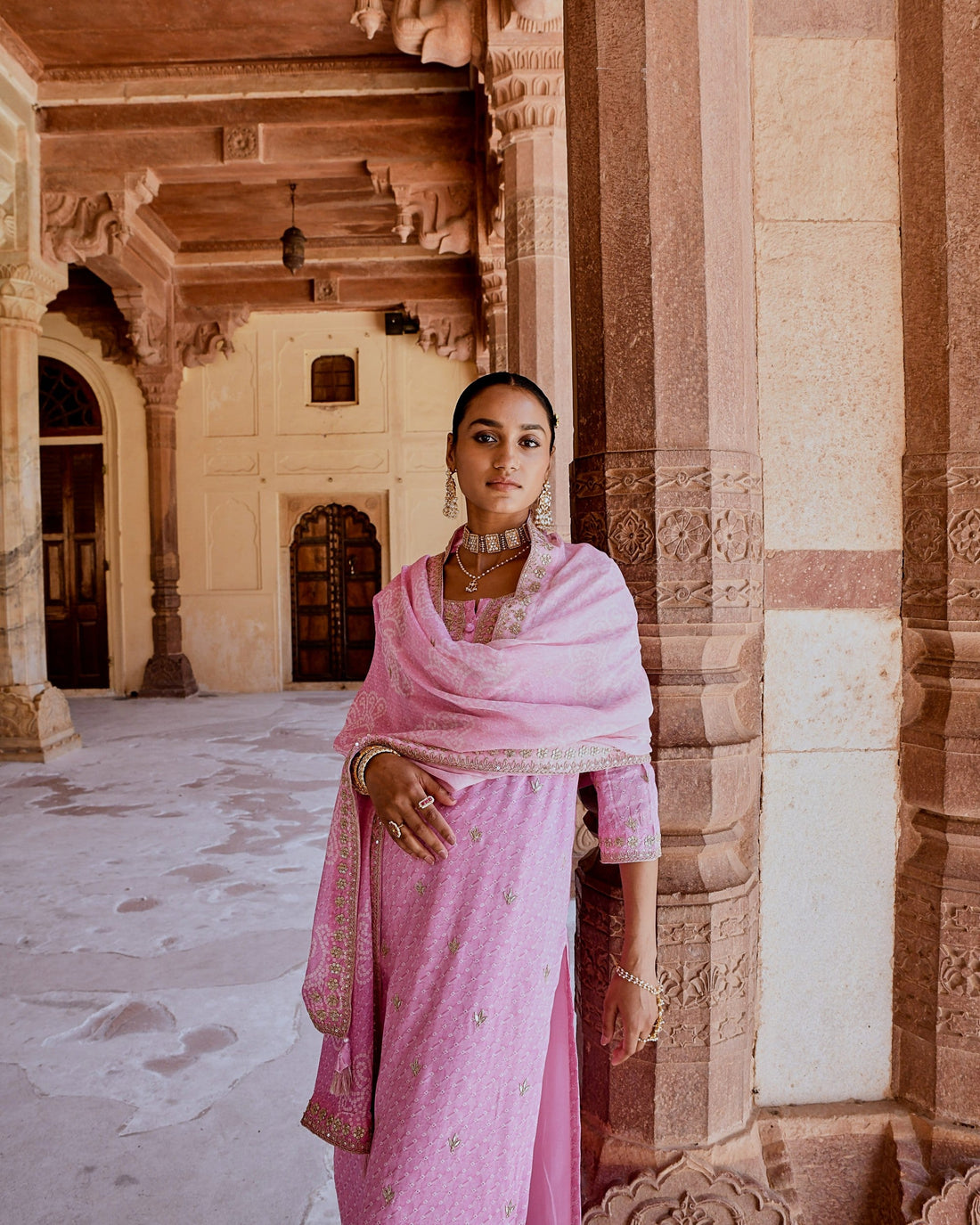 ROSE PINK DORI EMBROIDERED KURTA SET