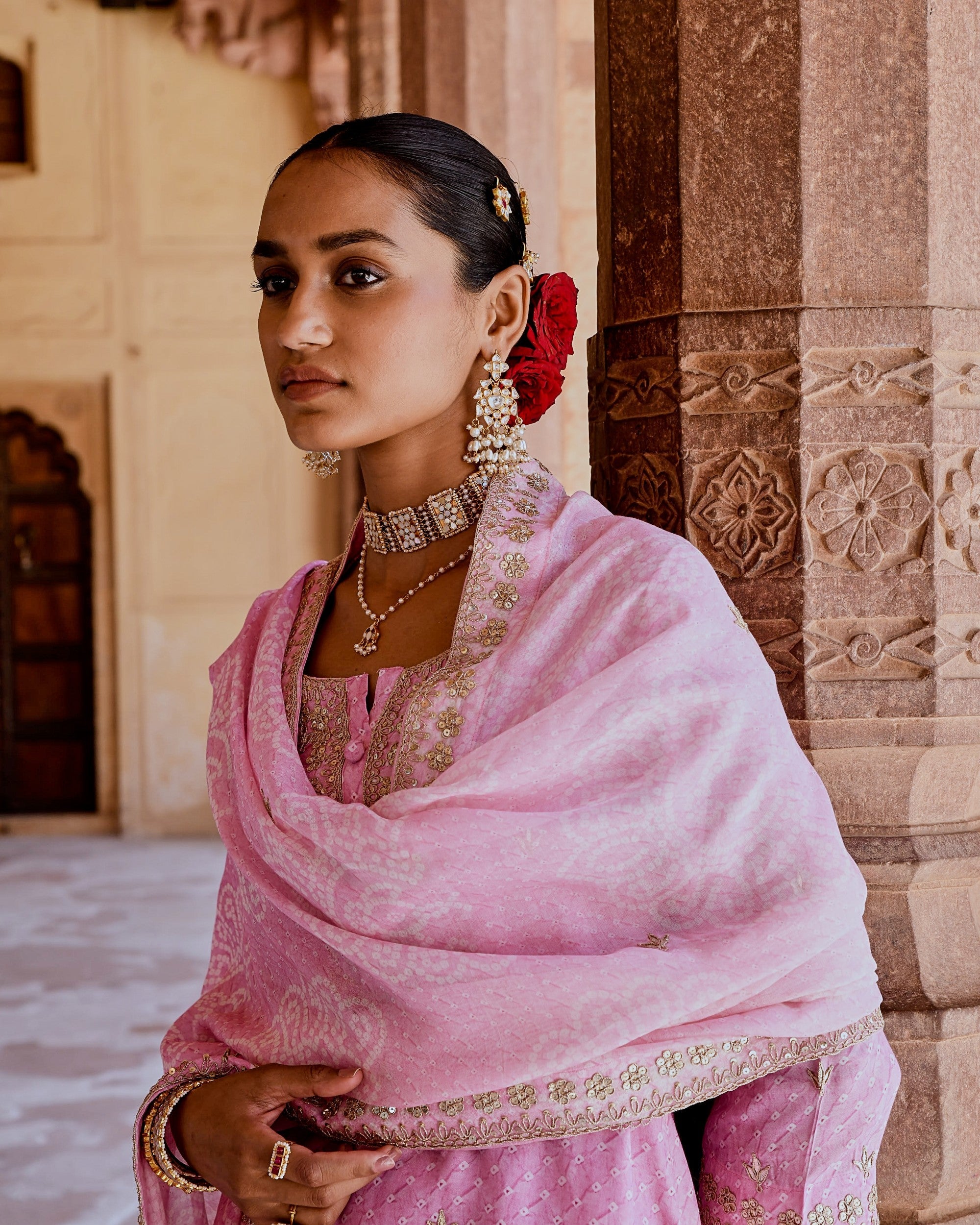ROSE PINK DORI EMBROIDERED KURTA SET