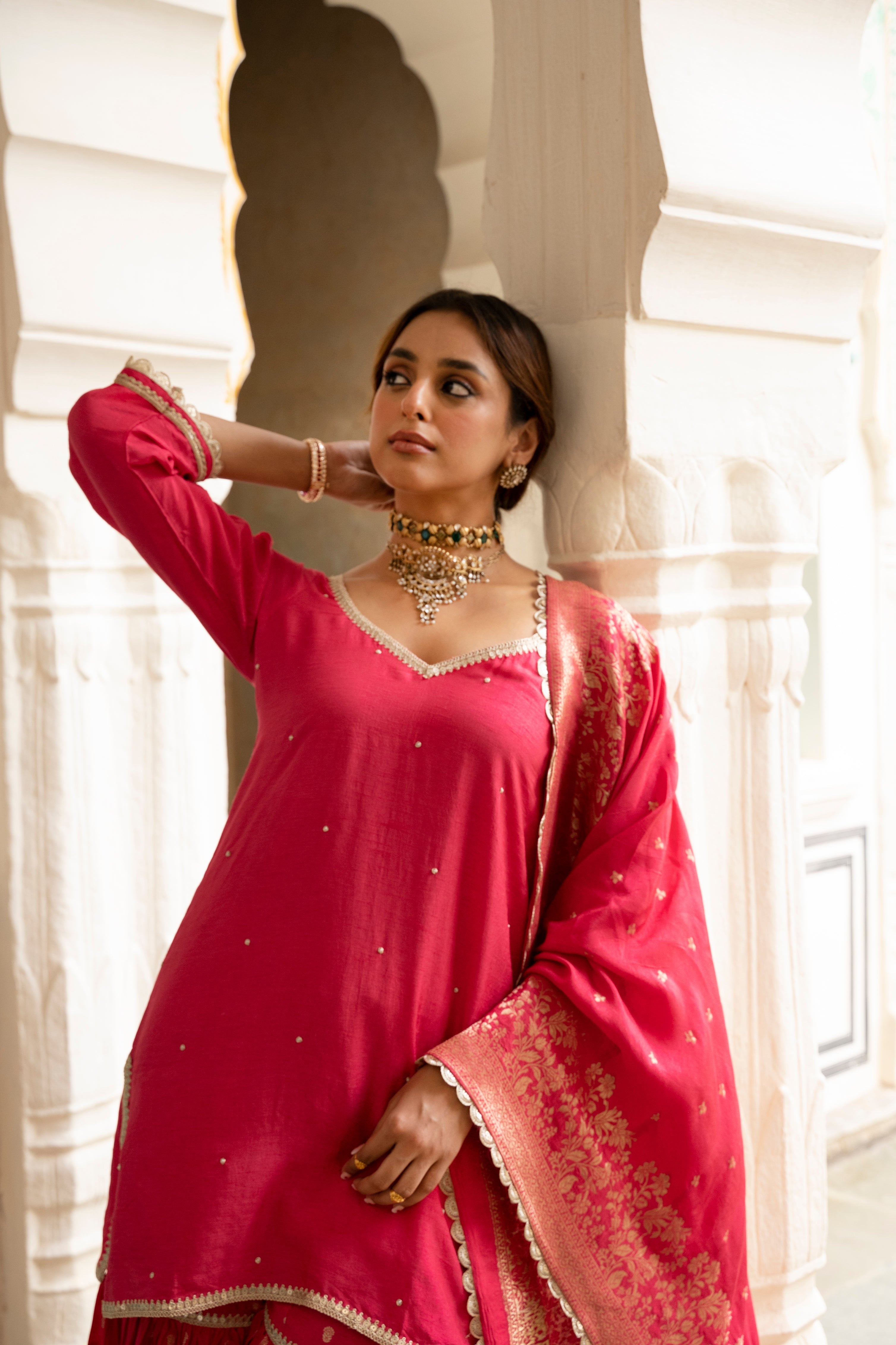 Pink Dola Silk Gharara Suit Set