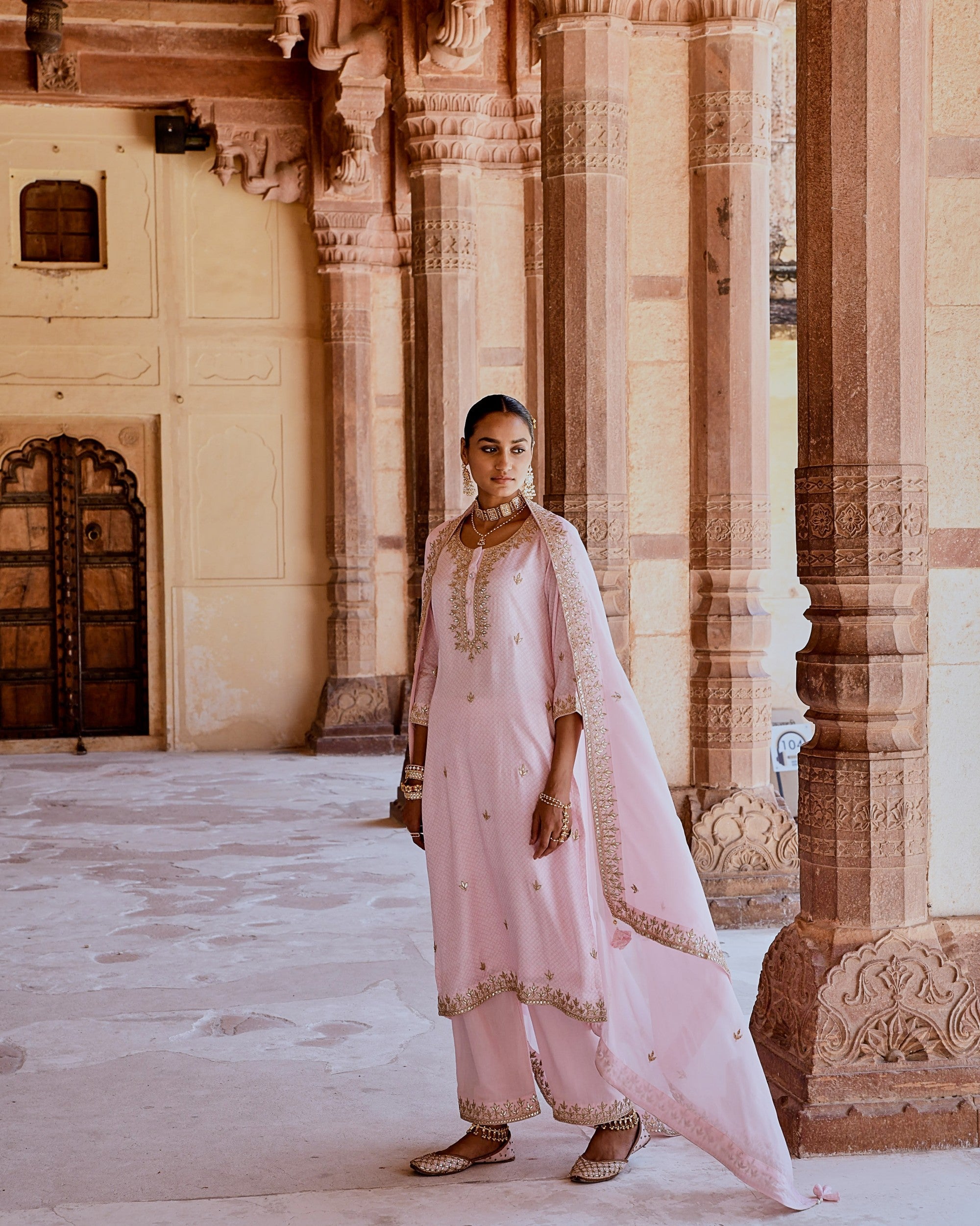 BLUSH PINK BANDHANI KURTA SET