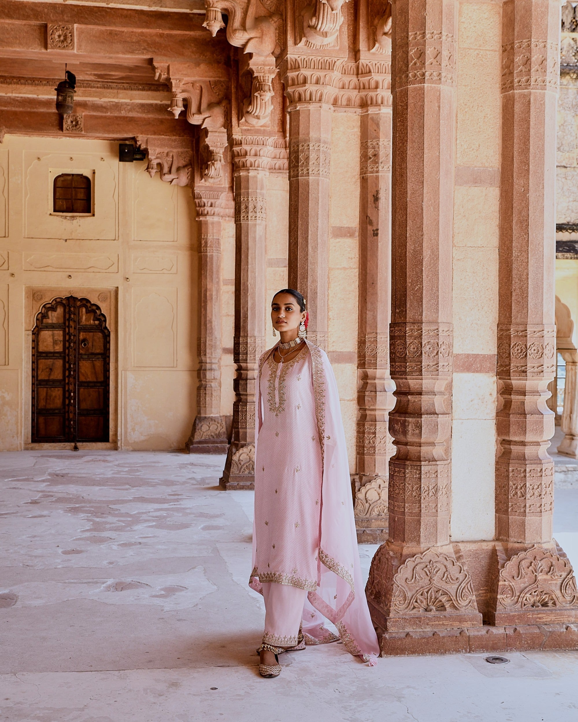 BLUSH PINK BANDHANI KURTA SET